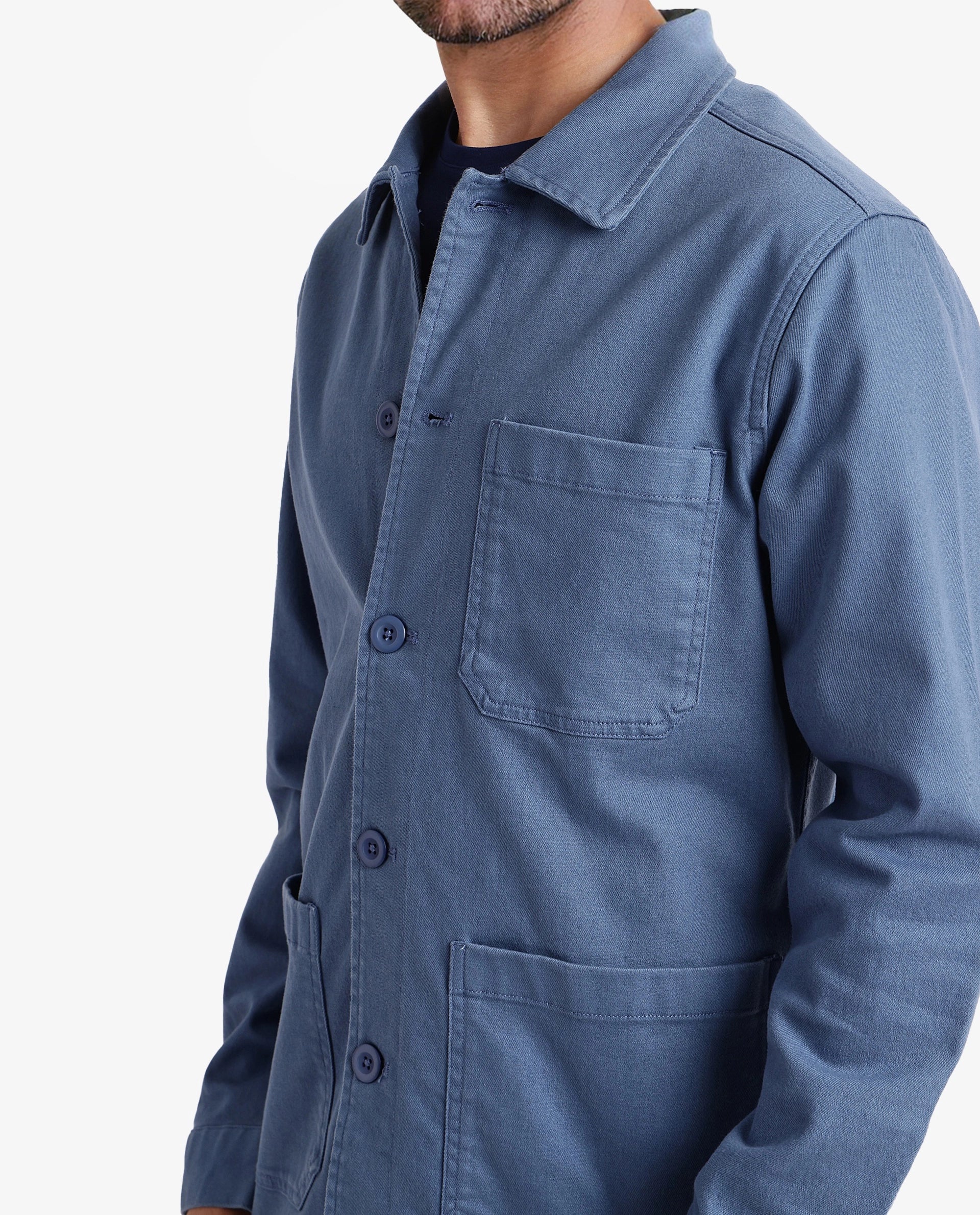Rare Rabbit Men's Slowear Blue Cotton Blend Plain Regular Fit Full Sleeve Collared Shacket - Image 7