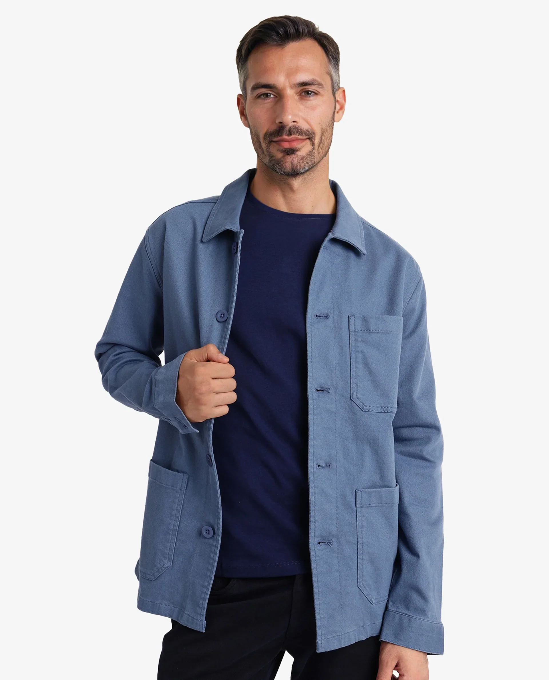 Rare Rabbit Men's Slowear Blue Cotton Blend Plain Regular Fit Full Sleeve Collared Shacket - Image 8