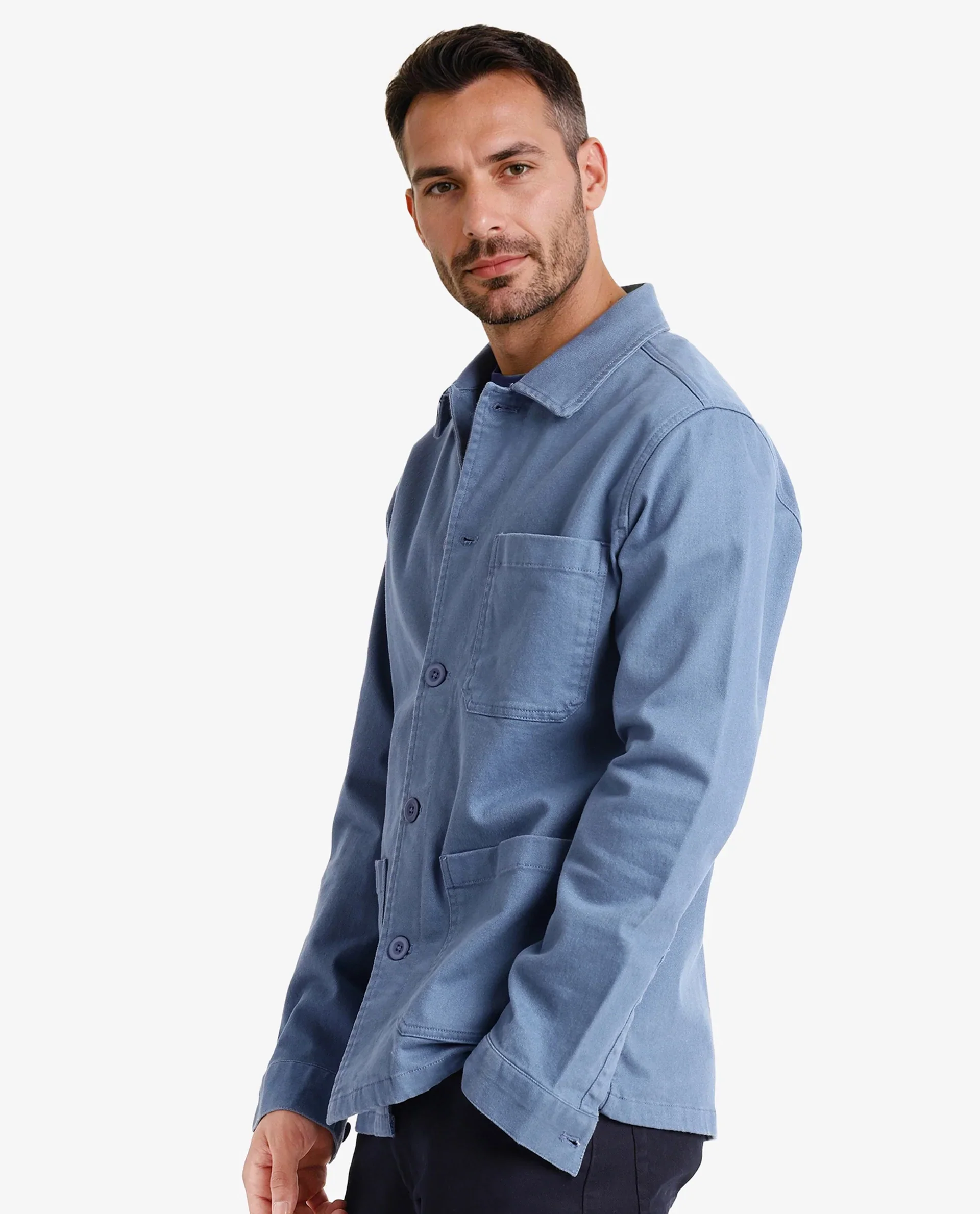 Rare Rabbit Men's Slowear Blue Cotton Blend Plain Regular Fit Full Sleeve Collared Shacket - Image 9