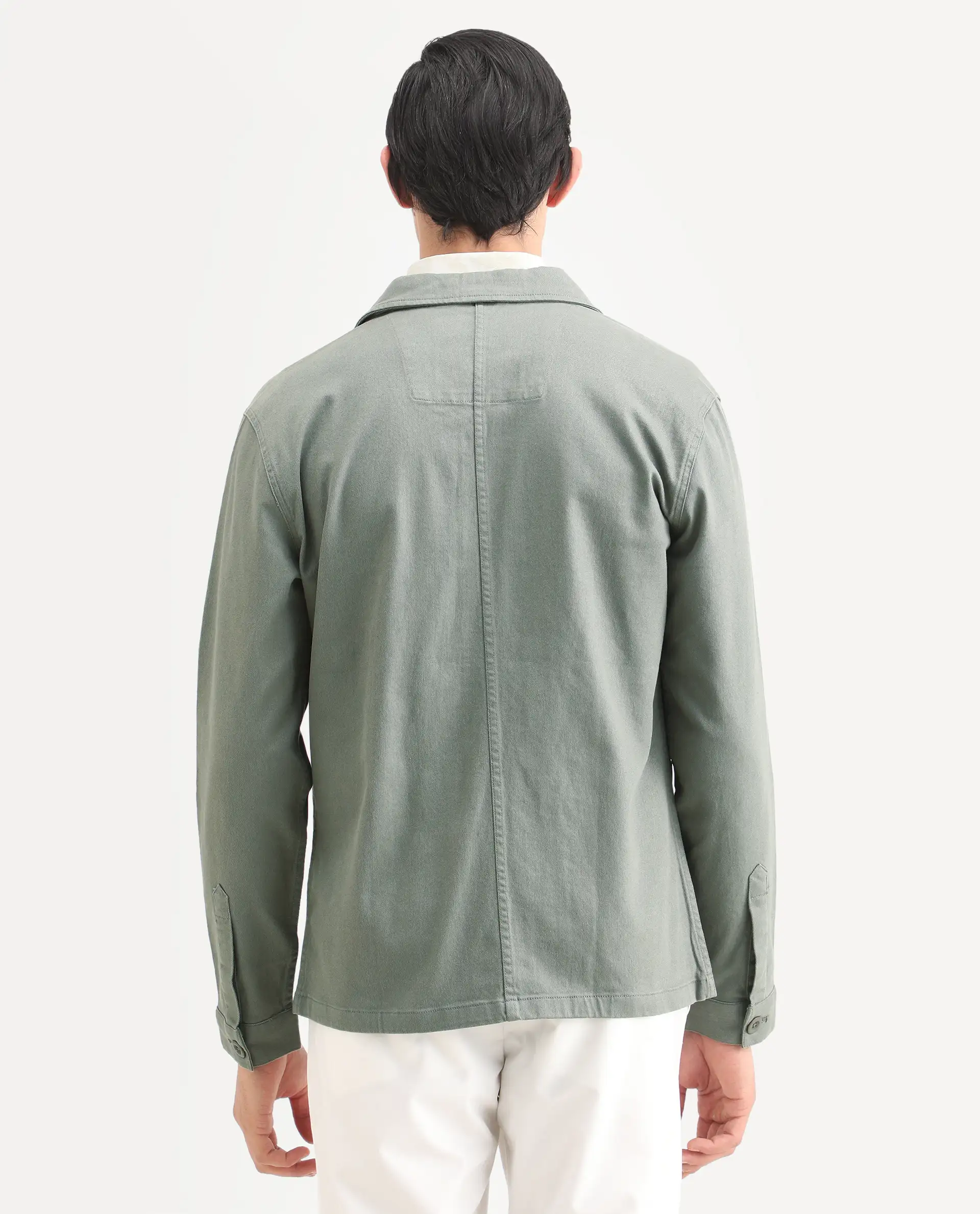 Rare Rabbit Men's Slowear Dusky Green Cotton Blend Plain Regular Fit Full Sleeve Collared Shacket - Image 7