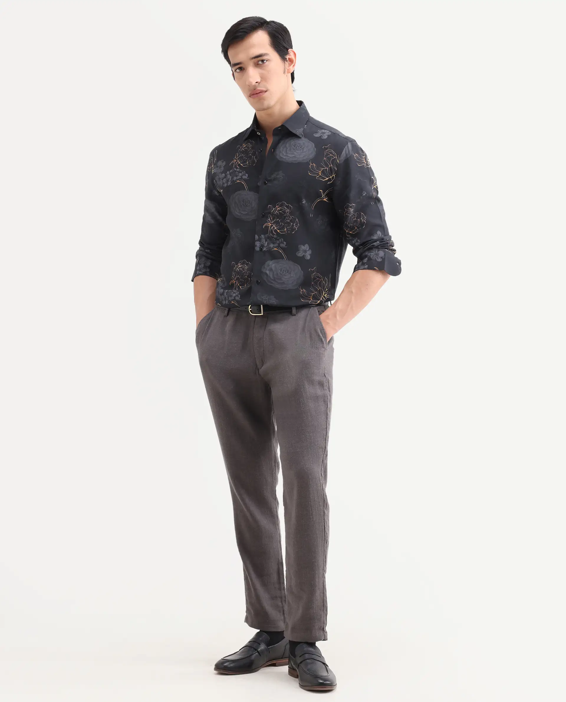 Rare Rabbit Men's Sloy Black Viscose Fabric Full Sleeve Spread Collar Regular Floral Print Shirt - Image 2