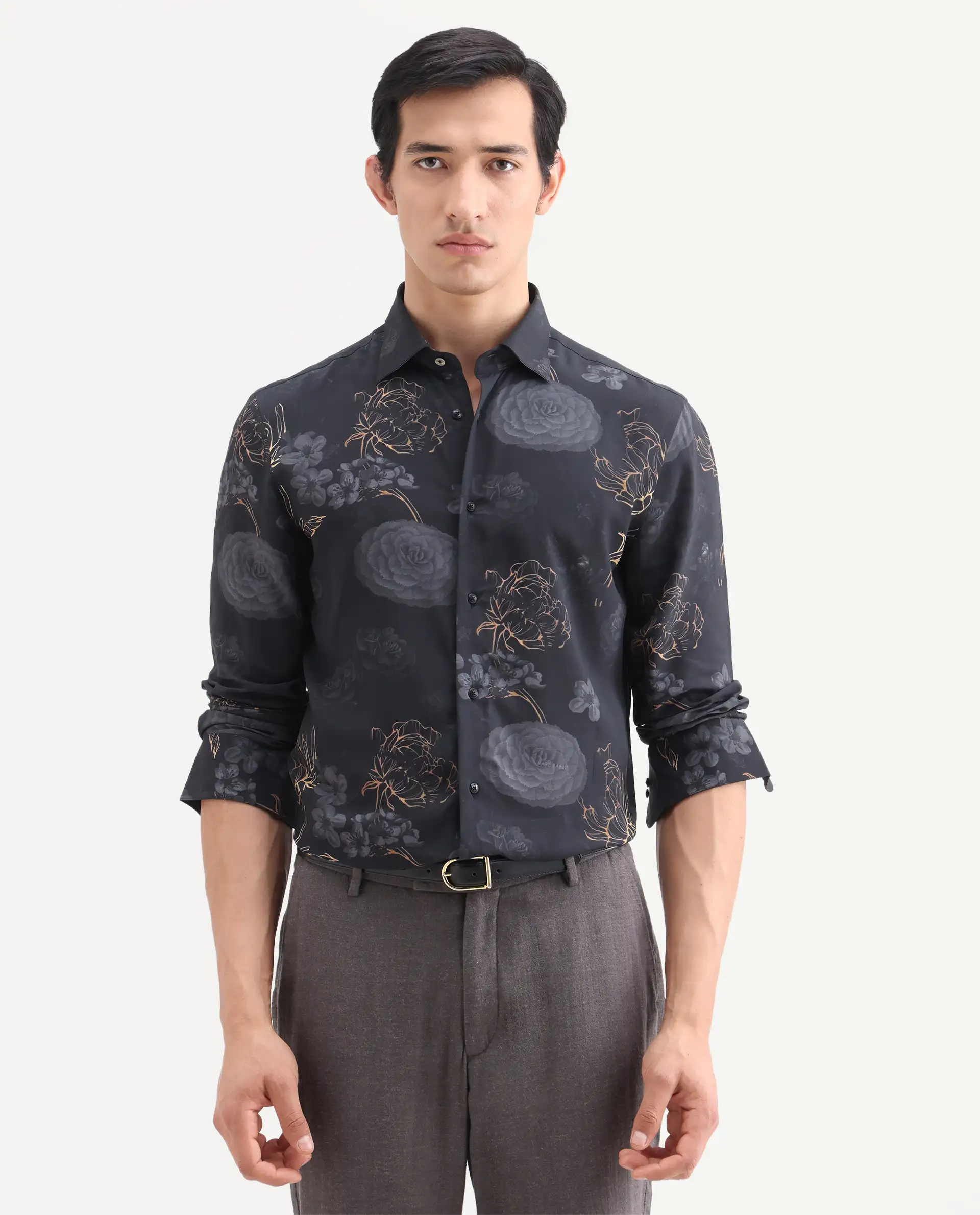 Rare Rabbit Men's Sloy Black Viscose Fabric Full Sleeve Spread Collar Regular Floral Print Shirt - Image 4
