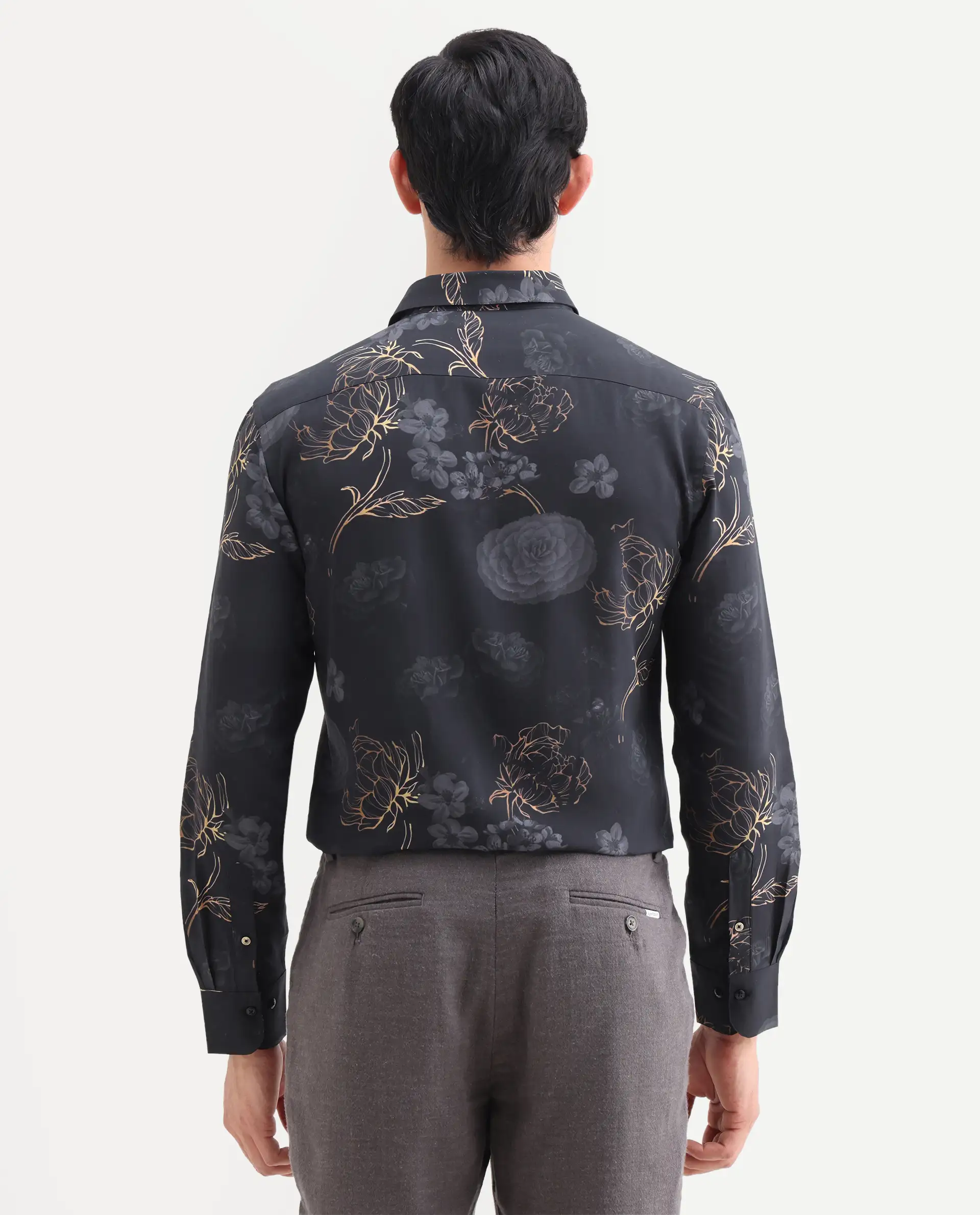 Rare Rabbit Men's Sloy Black Viscose Fabric Full Sleeve Spread Collar Regular Floral Print Shirt - Image 7