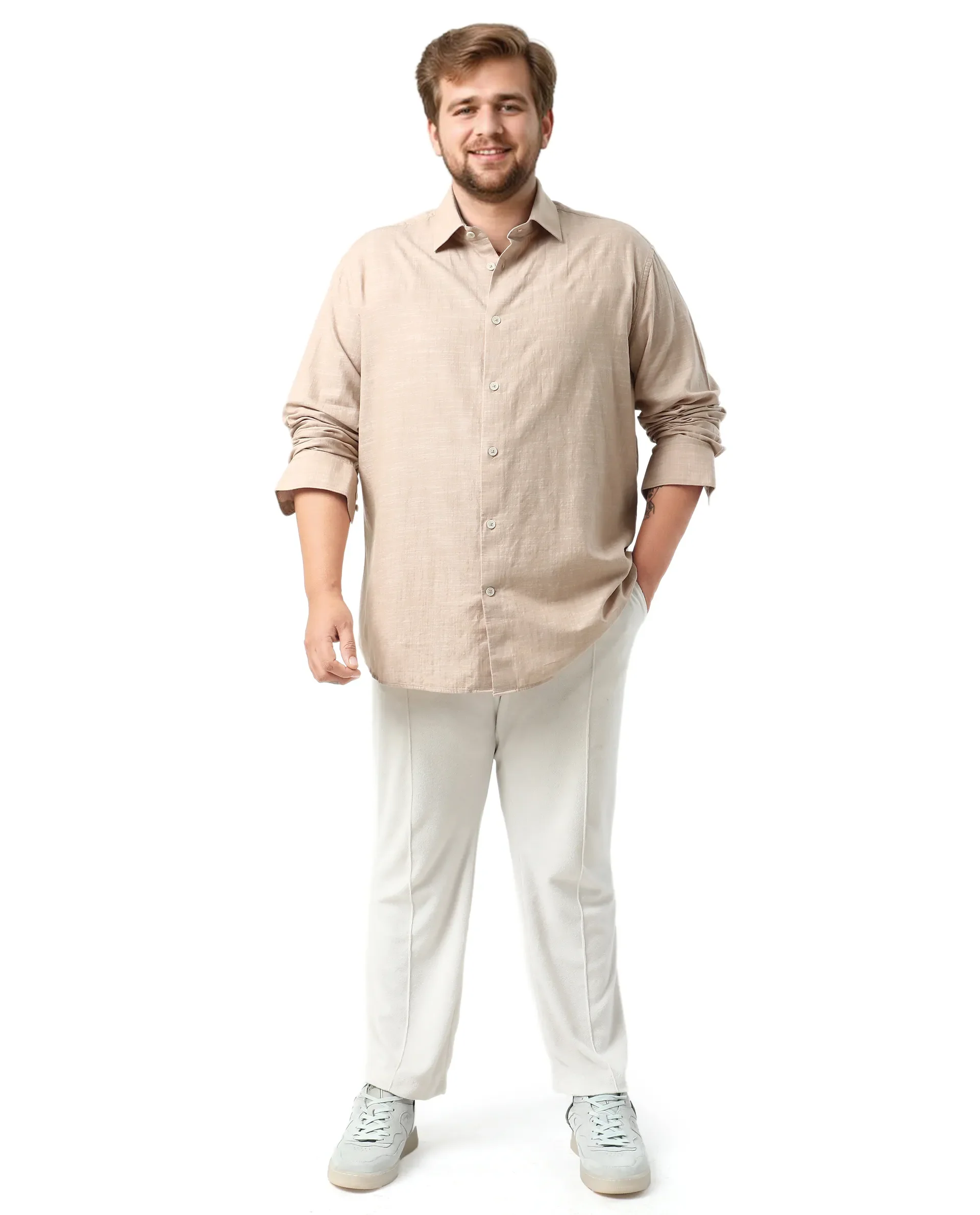 Rare Rabbit Men's Sluz Big Beige Cotton Fabric Full Sleeves Collared Neck Button Closure Checks Shirt - Image 2