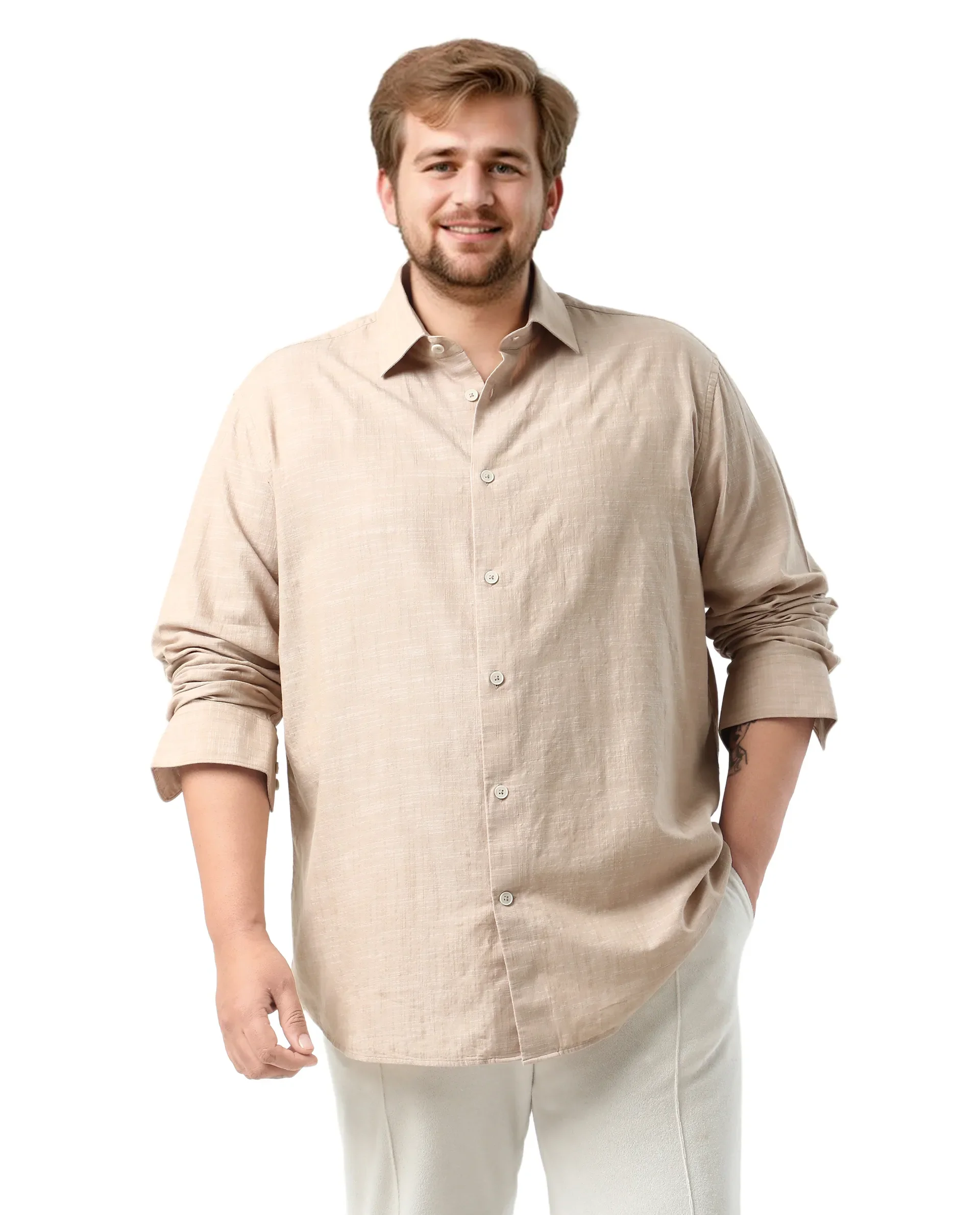Rare Rabbit Men's Sluz Big Beige Cotton Fabric Full Sleeves Collared Neck Button Closure Checks Shirt - Image 4