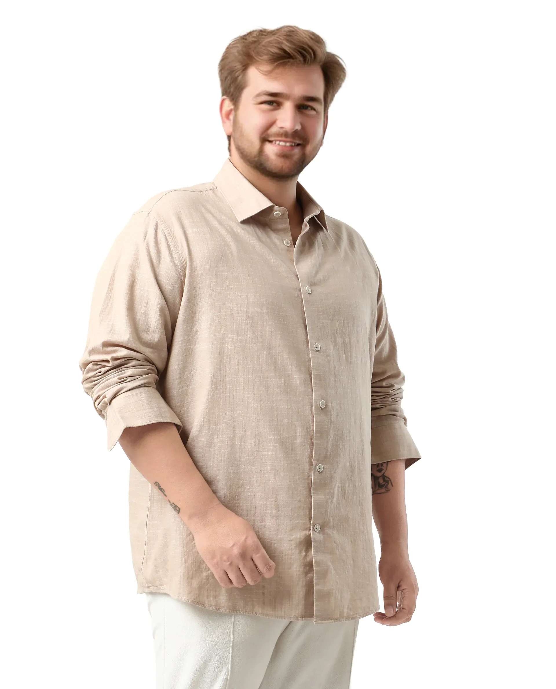 Rare Rabbit Men's Sluz Big Beige Cotton Fabric Full Sleeves Collared Neck Button Closure Checks Shirt - Image 6