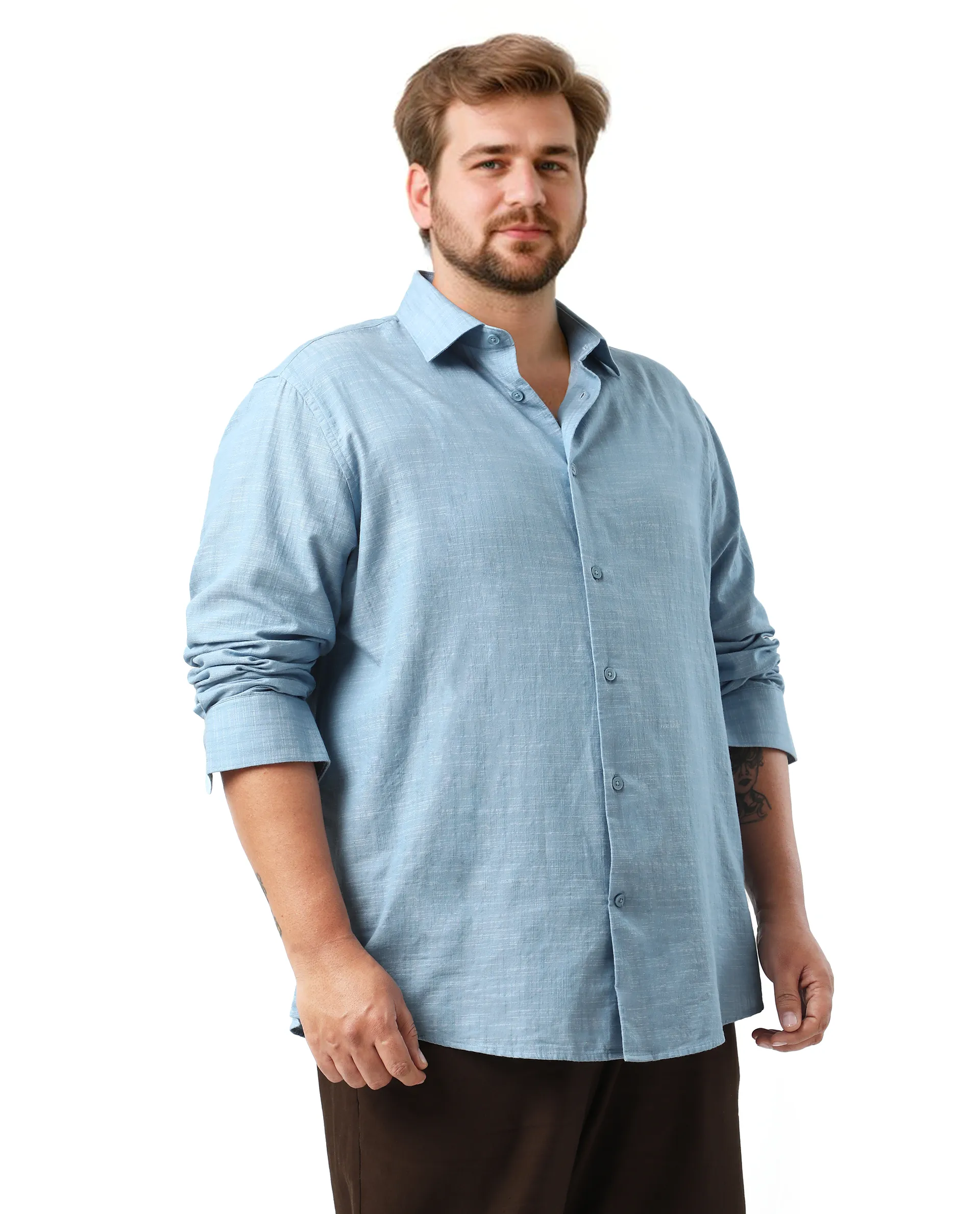 Rare Rabbit Men's Sluz Big Light Blue Cotton Fabric Full Sleeves Collared Neck Button Closure Checks Shirt - Image 4