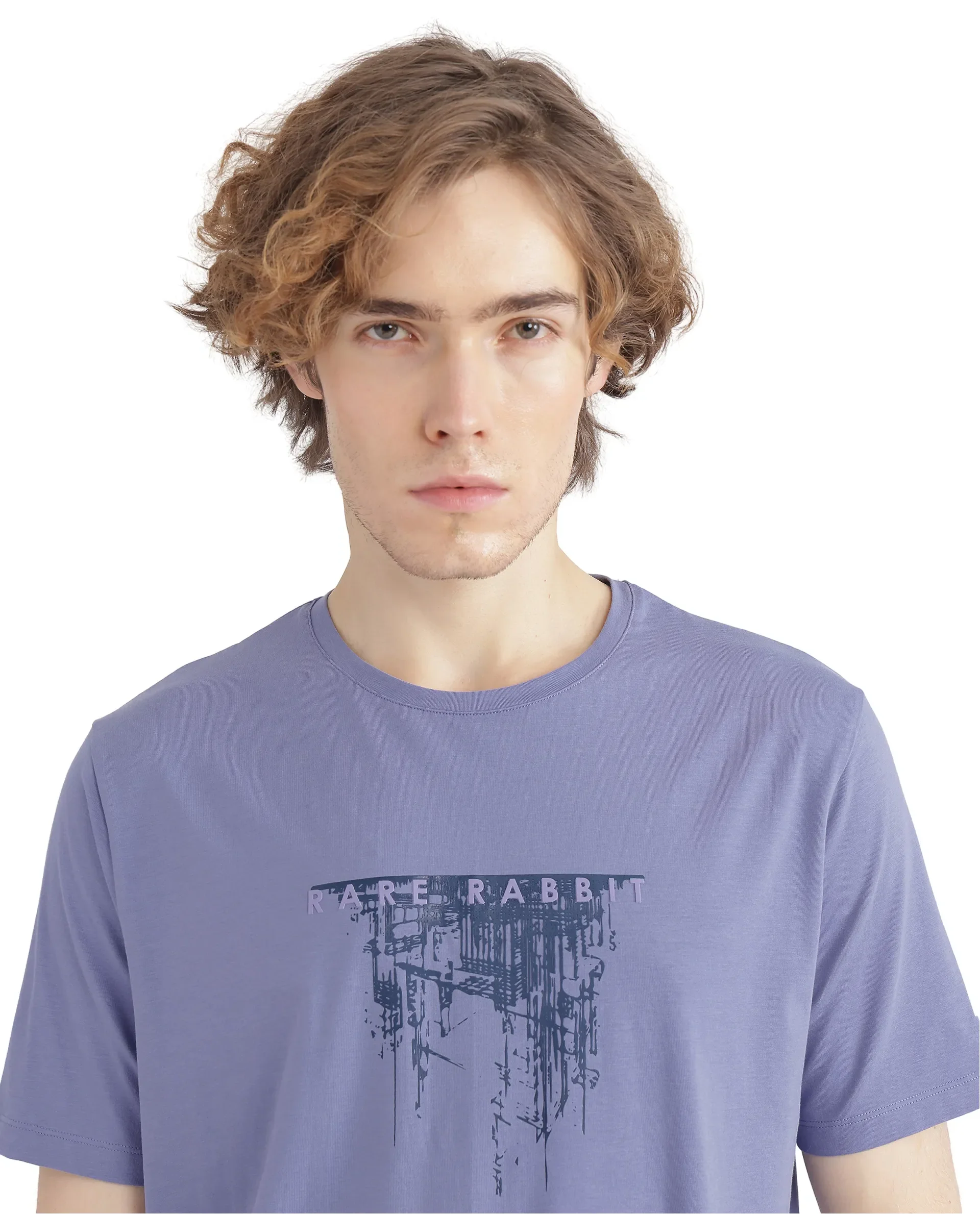 Rare Rabbit Men's Slyn Pastel Purple Cotton Blend Hd Print Regular Fit Half Sleeve Crew Neck T-Shirt - Image 3