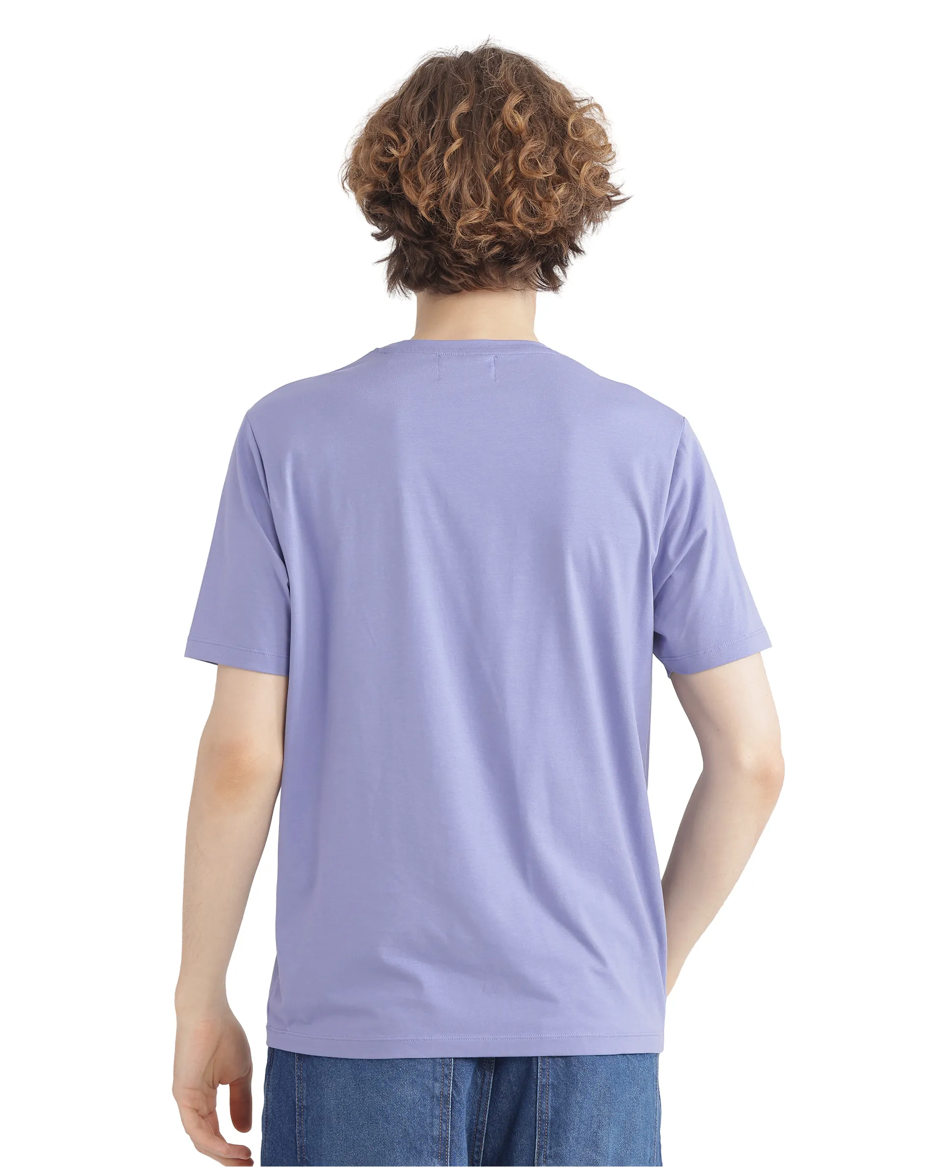 Rare Rabbit Men's Slyn Pastel Purple Cotton Blend Hd Print Regular Fit Half Sleeve Crew Neck T-Shirt - Image 4