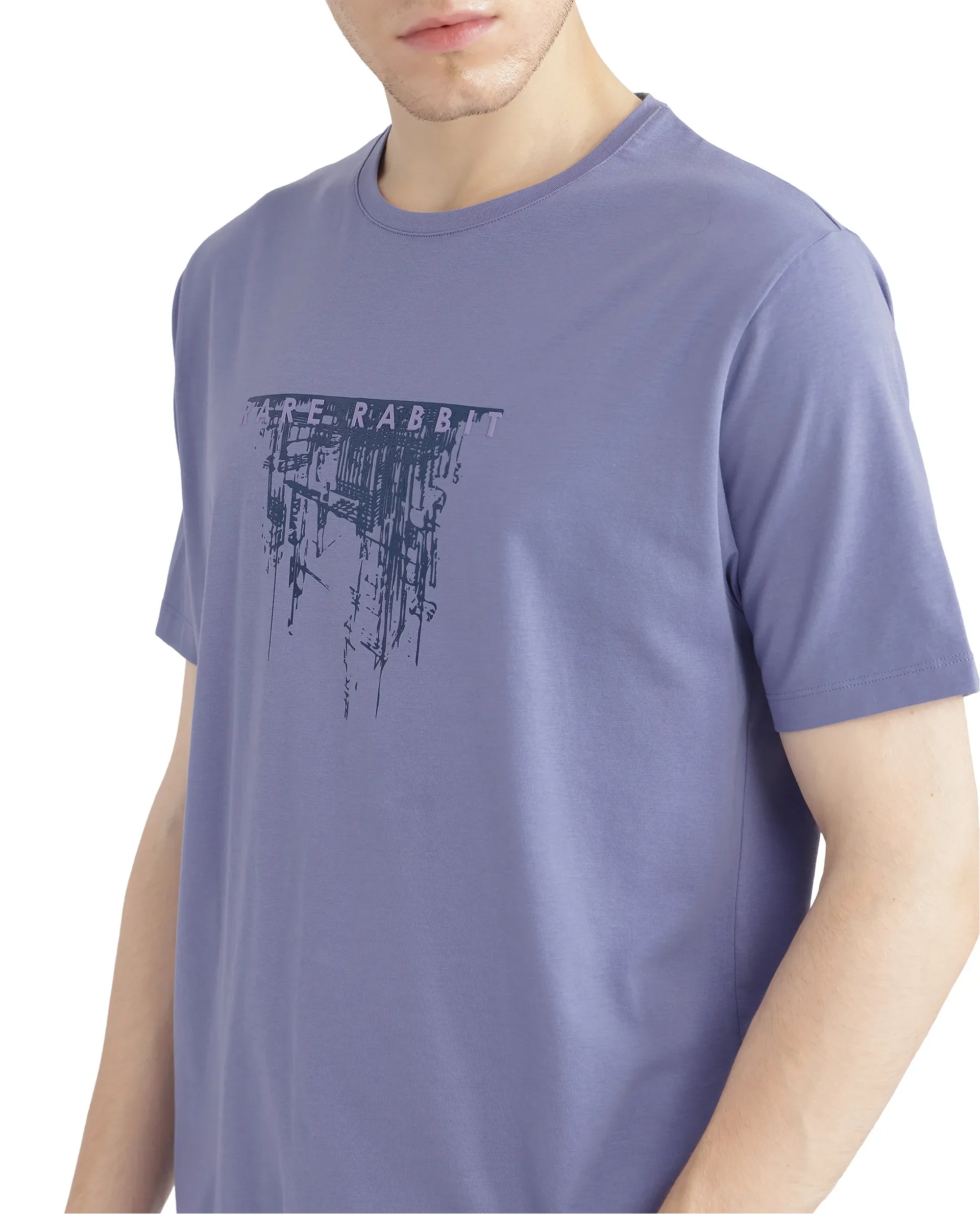 Rare Rabbit Men's Slyn Pastel Purple Cotton Blend Hd Print Regular Fit Half Sleeve Crew Neck T-Shirt - Image 9