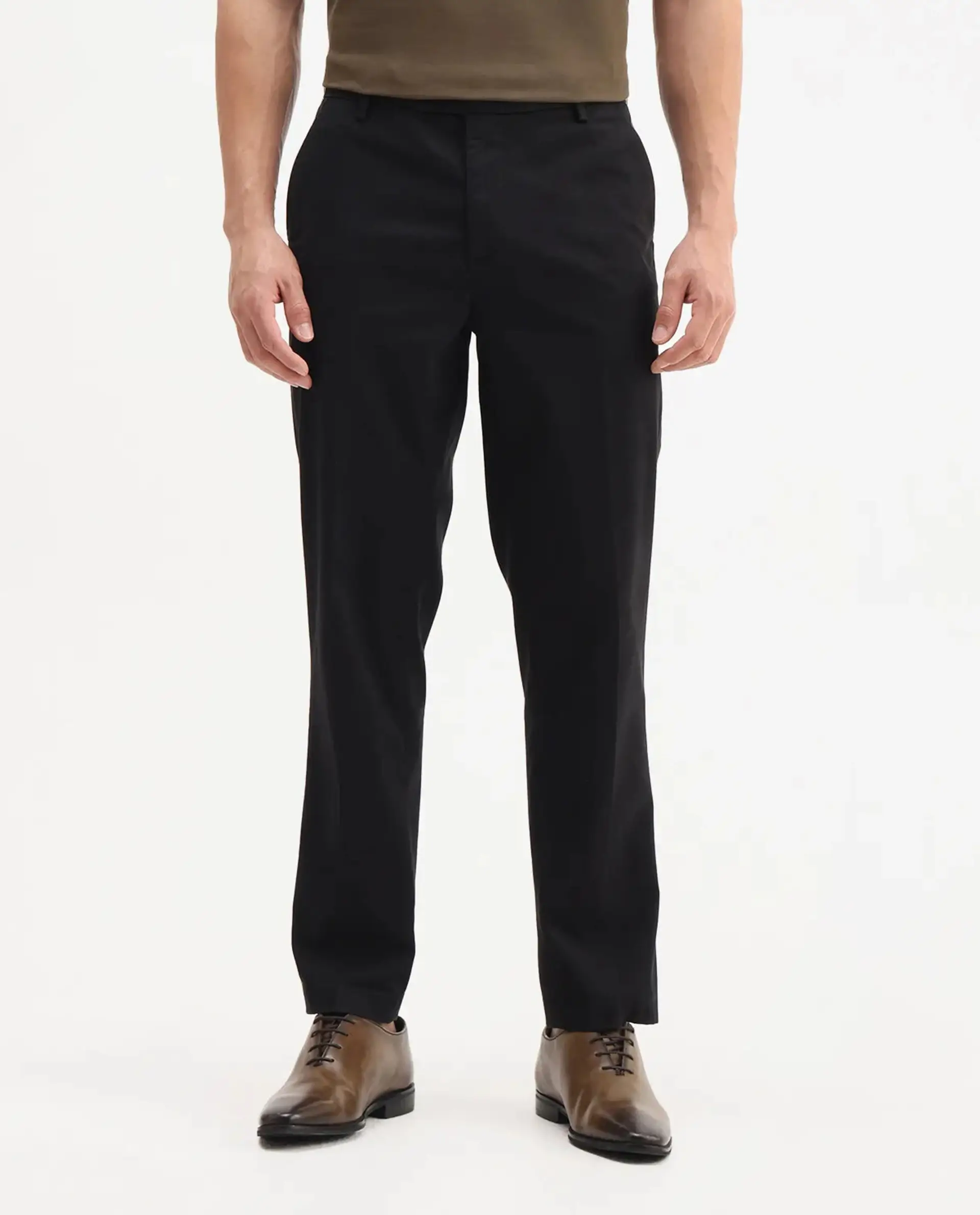 Rare Rabbit Men's Smart Black Cotton Blend Plain Regular Fit Trouser - Image 10