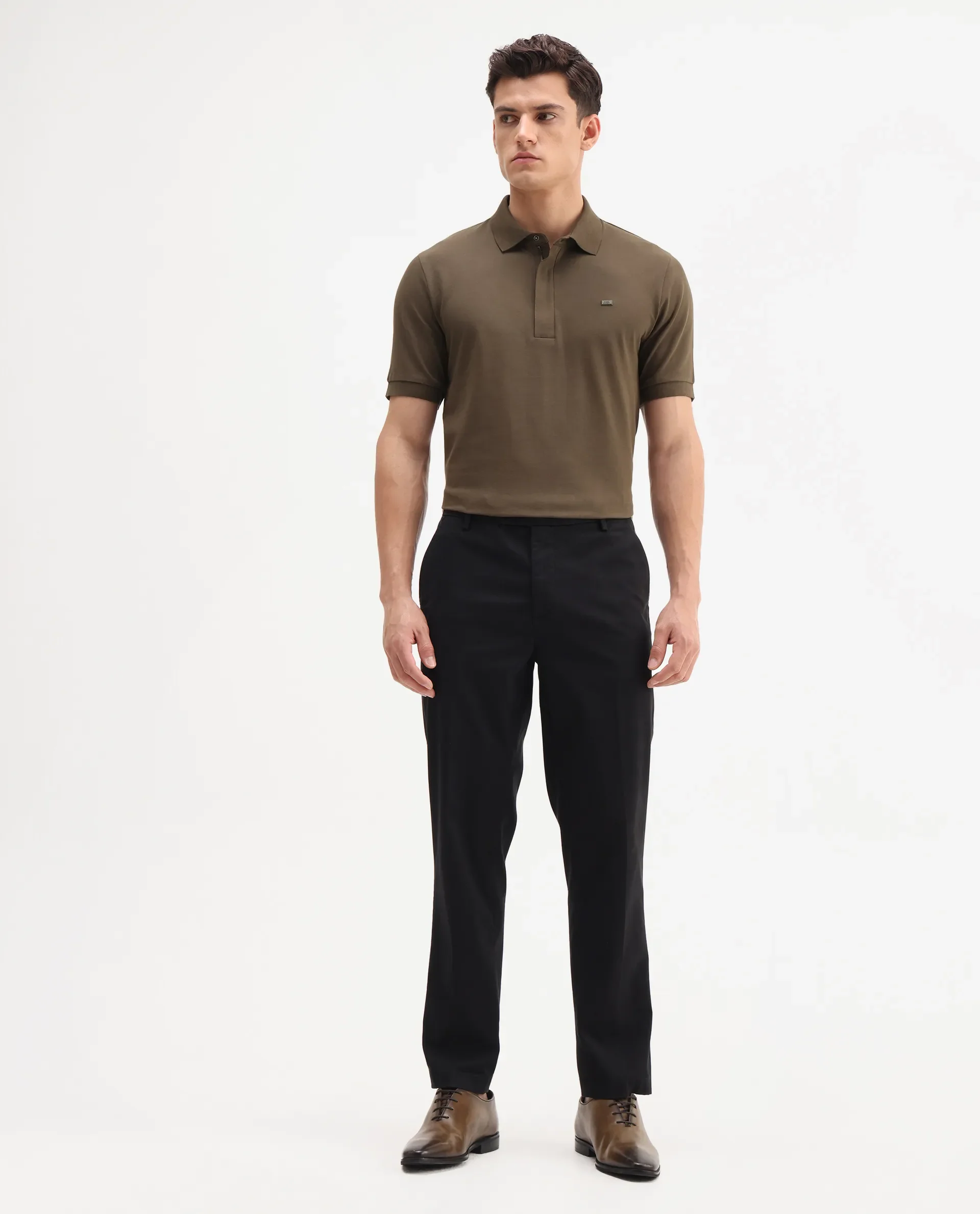 Rare Rabbit Men's Smart Black Cotton Blend Plain Regular Fit Trouser - Image 4