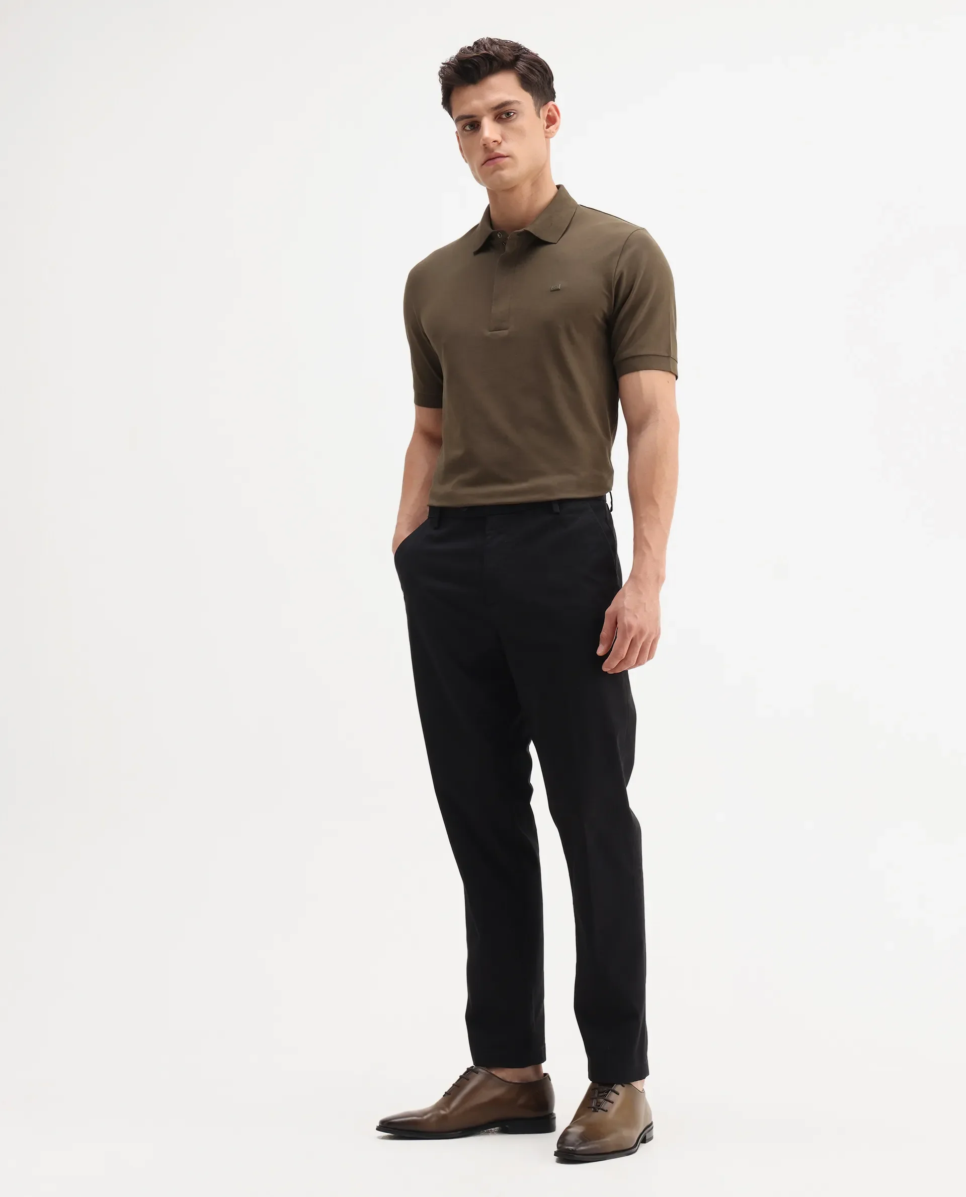 Rare Rabbit Men's Smart Black Cotton Blend Plain Regular Fit Trouser - Image 5
