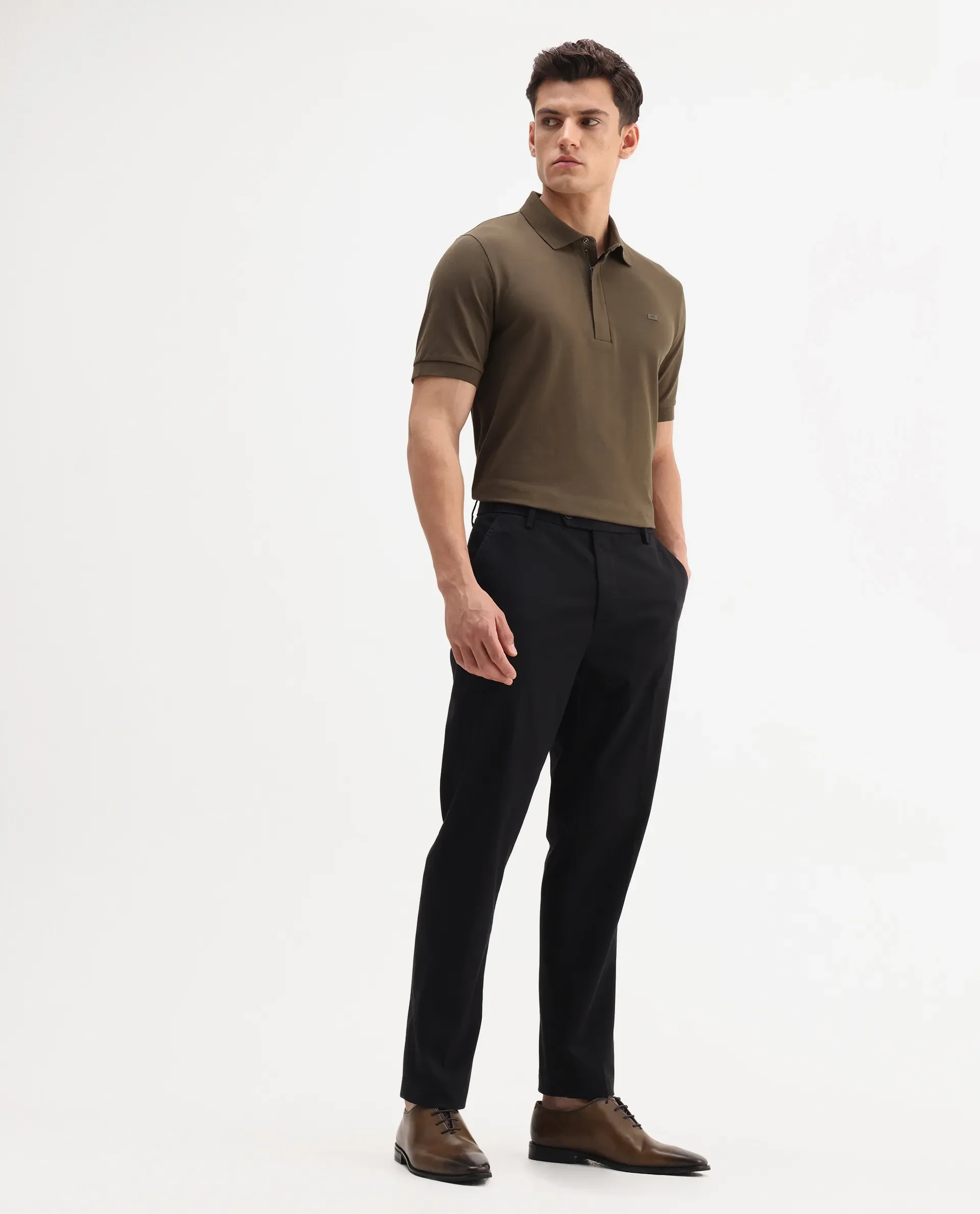 Rare Rabbit Men's Smart Black Cotton Blend Plain Regular Fit Trouser - Image 6