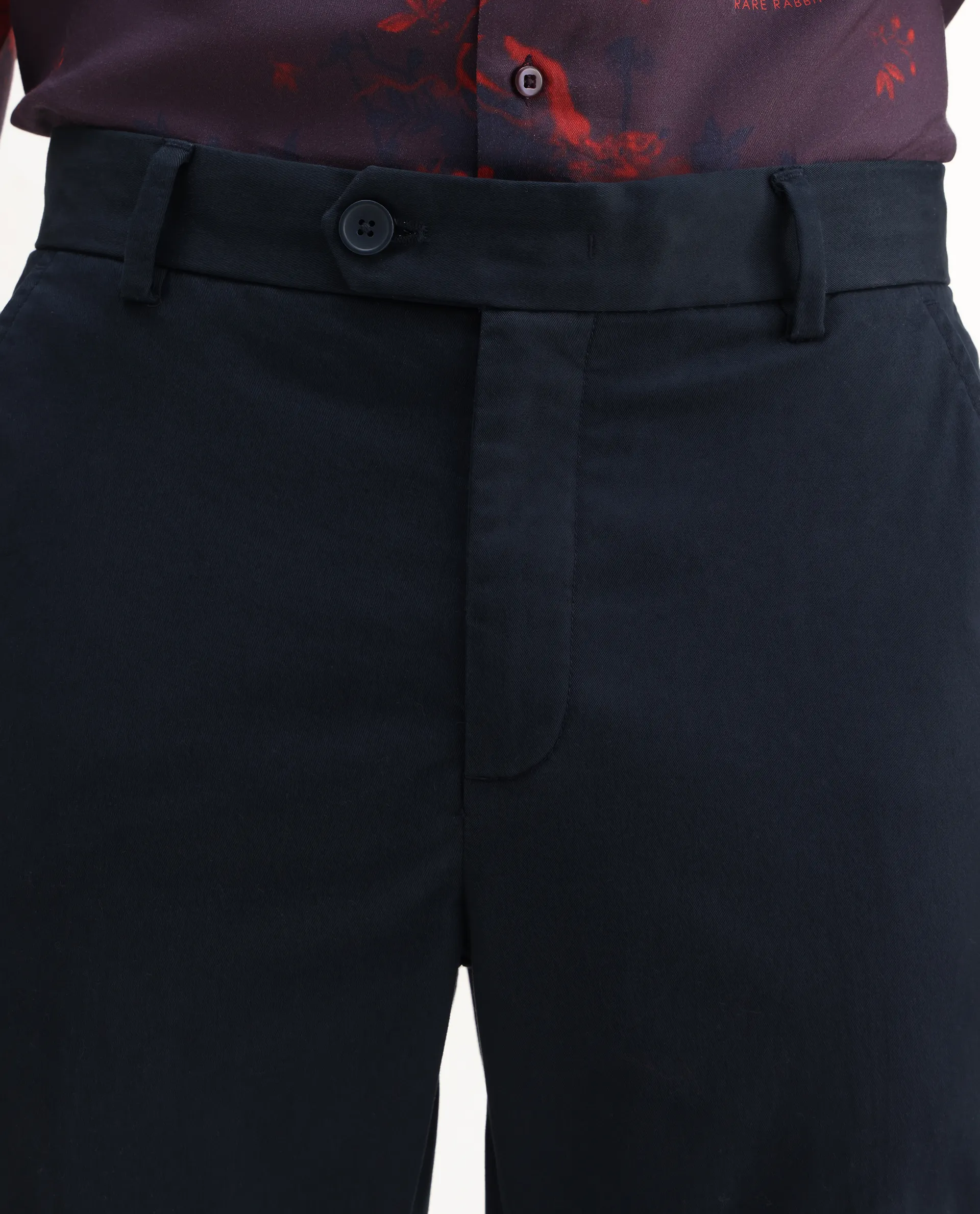 Rare Rabbit Men's Smart Navy Cotton Blend Plain Regular Fit Trouser - Image 7
