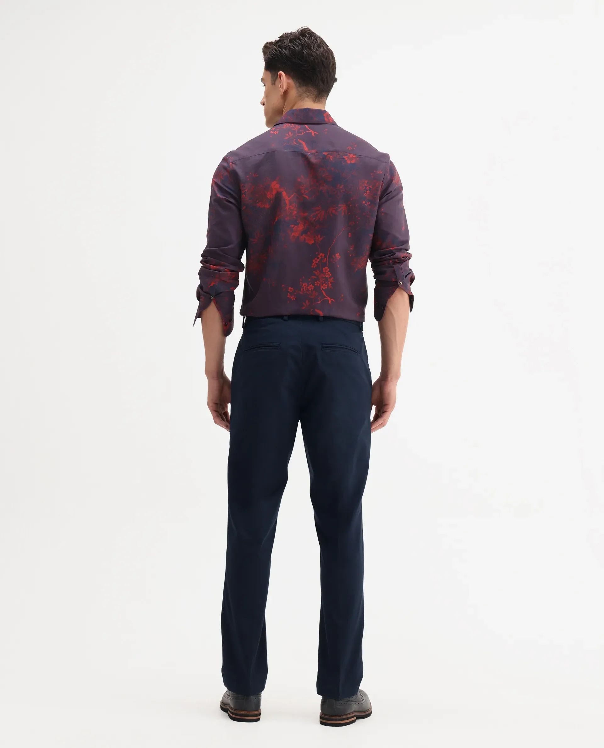Rare Rabbit Men's Smart Navy Cotton Blend Plain Regular Fit Trouser - Image 9