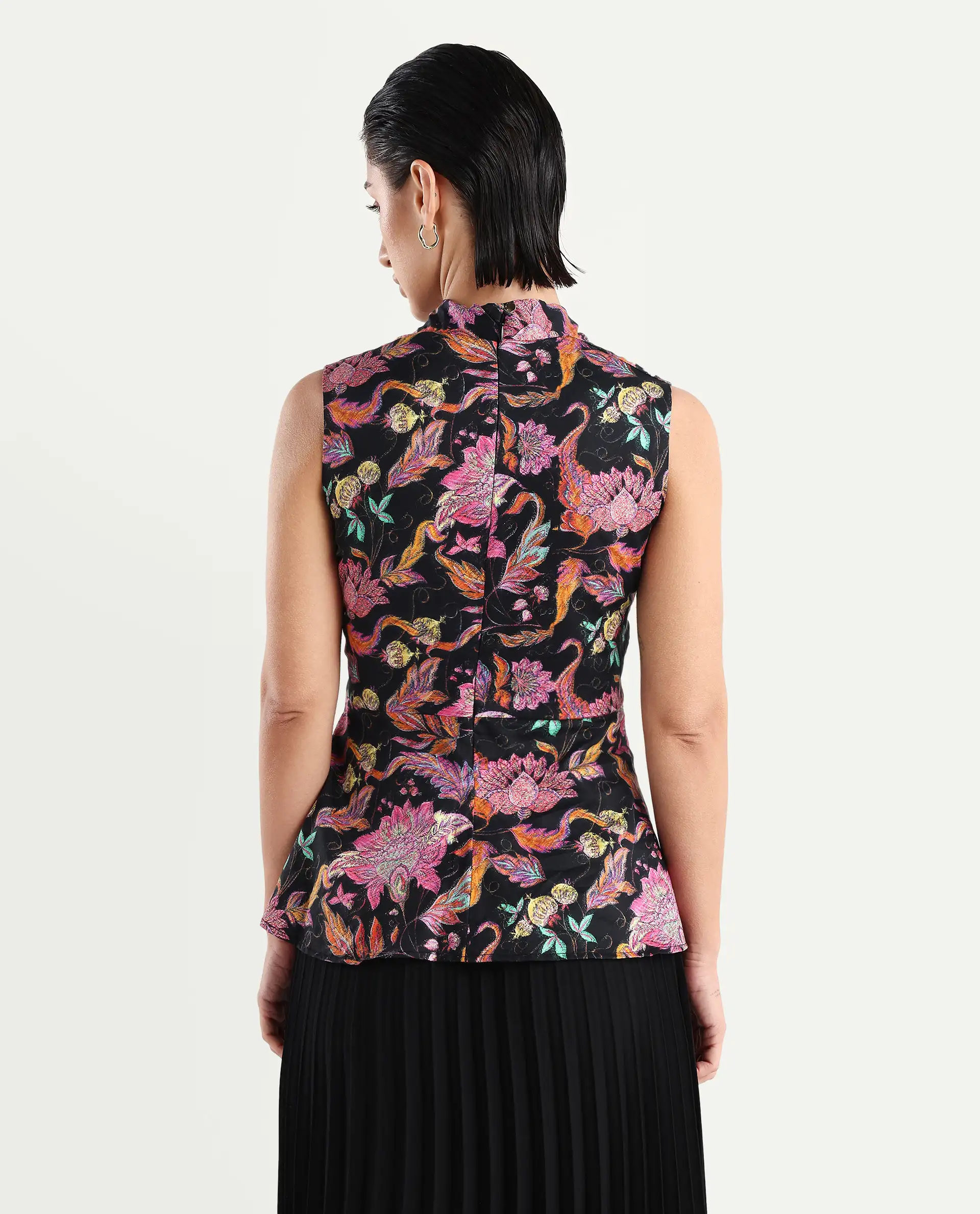 Rareism Women's Smitterg Dark Multi Cotton Blend Surplice Neck Abstract Print Sleeveless Regular Fit Top - Image 7