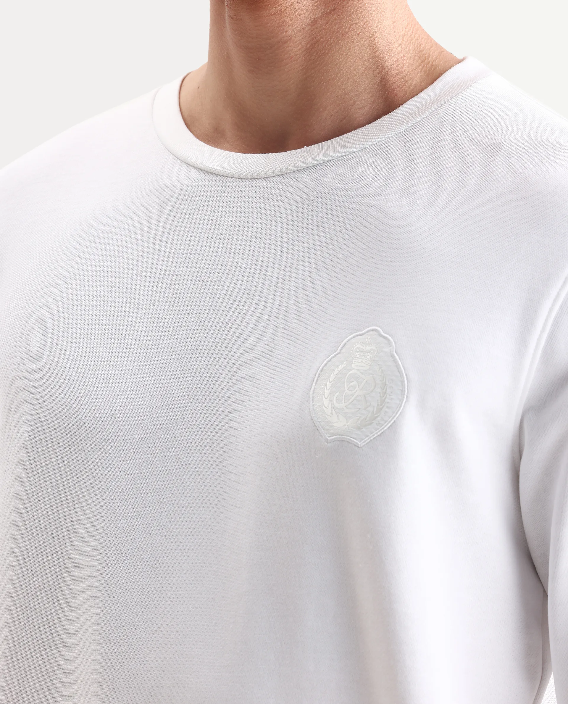 Rare Rabbit Men's Smog White Cotton Embroidered Regular Fit Full Sleeve Crew Neck Sweatshirt - Image 3