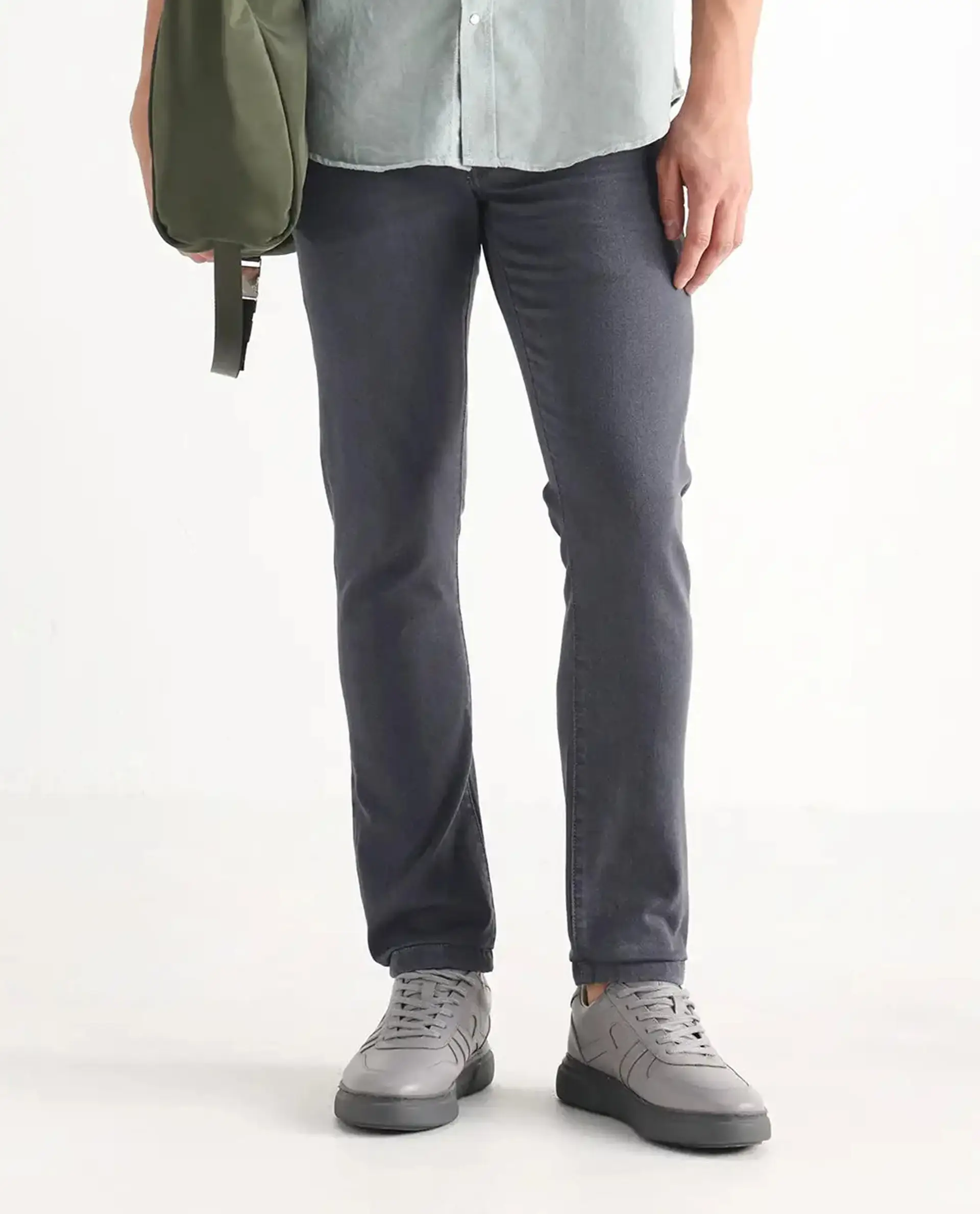 Rare Rabbit Men's Smok Grey Cotton Blend Plain Hawk Slim Fit Jeans - Image 10
