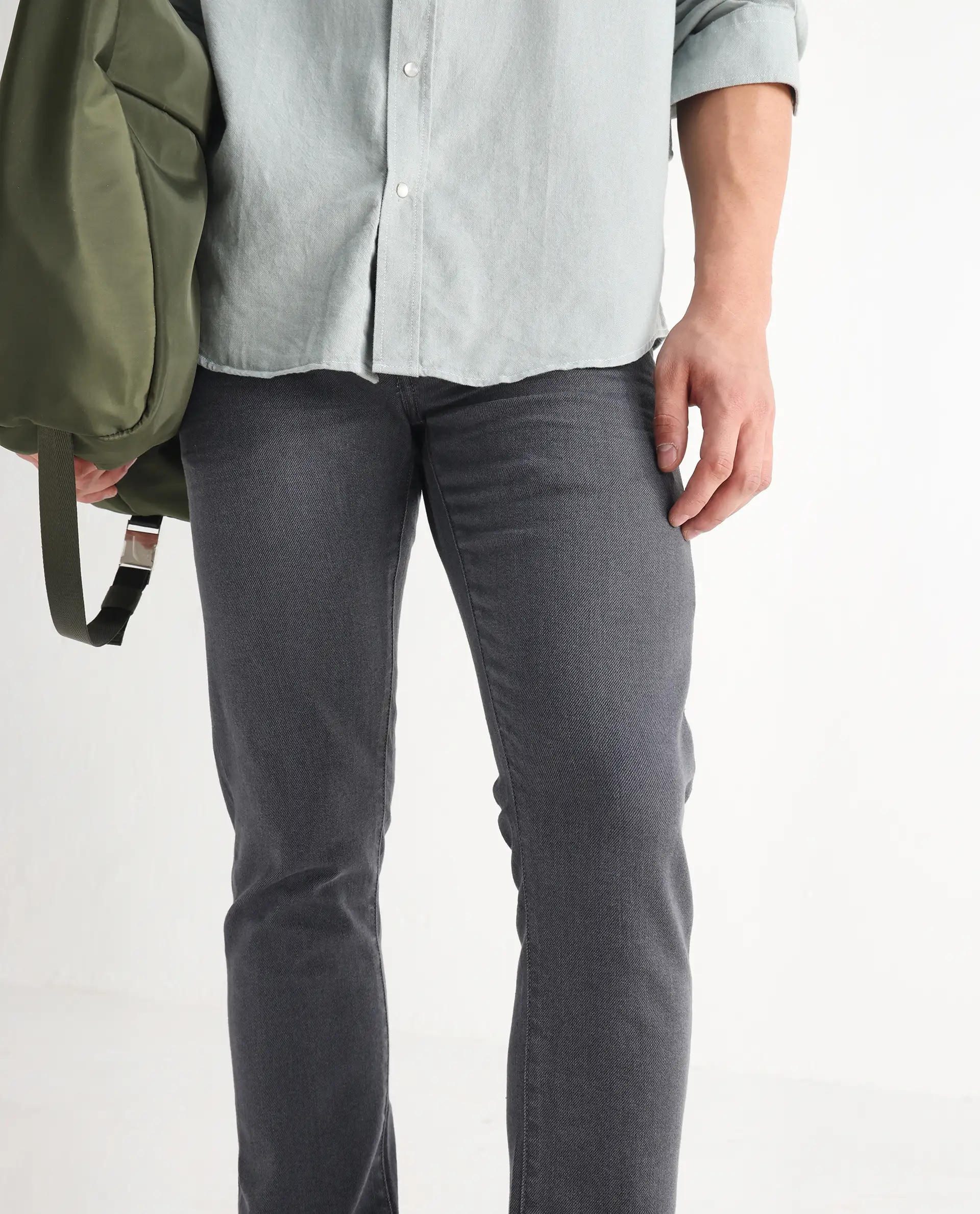Rare Rabbit Men's Smok Grey Cotton Blend Plain Hawk Slim Fit Jeans - Image 2