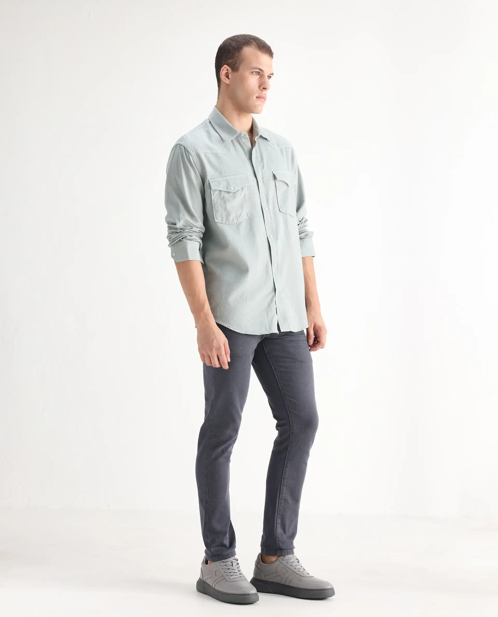 Rare Rabbit Men's Smok Grey Cotton Blend Plain Hawk Slim Fit Jeans - Image 3