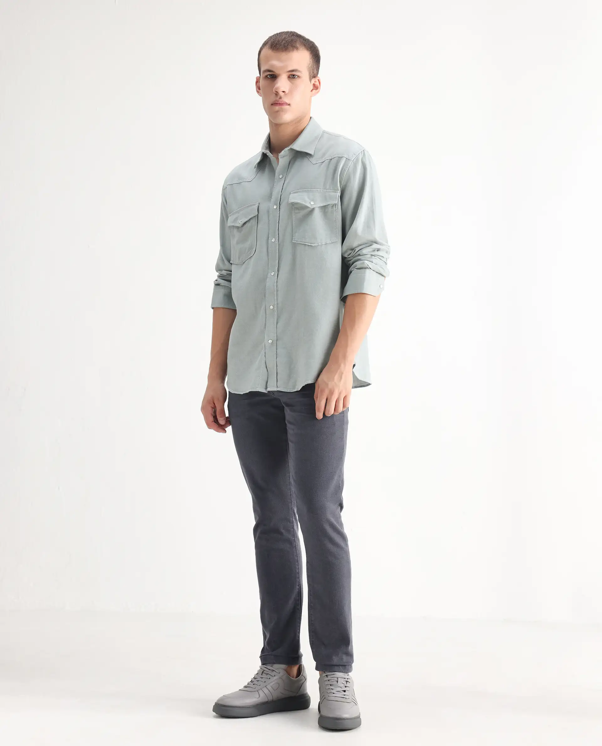 Rare Rabbit Men's Smok Grey Cotton Blend Plain Hawk Slim Fit Jeans - Image 6