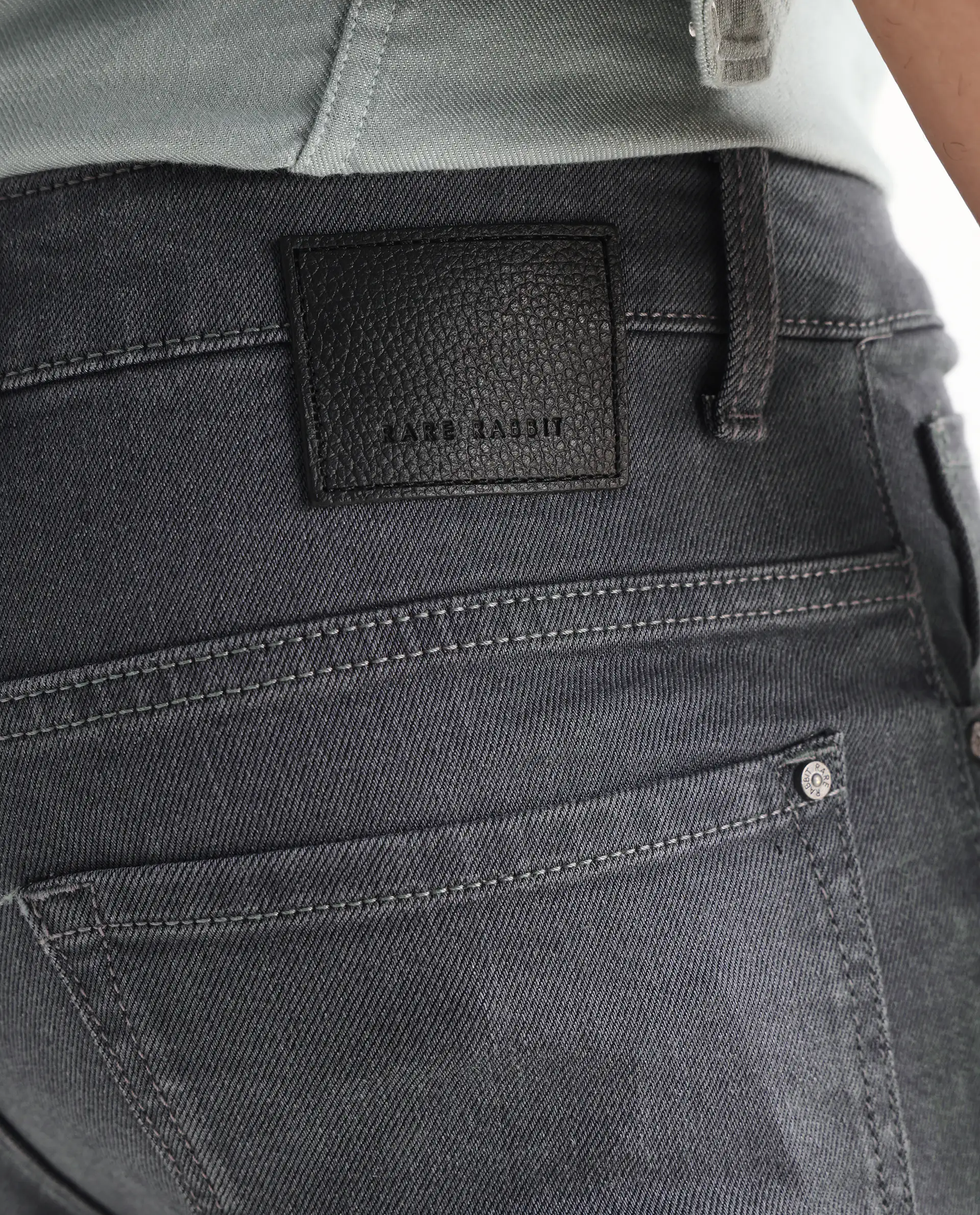 Rare Rabbit Men's Smok Grey Cotton Blend Plain Hawk Slim Fit Jeans - Image 7