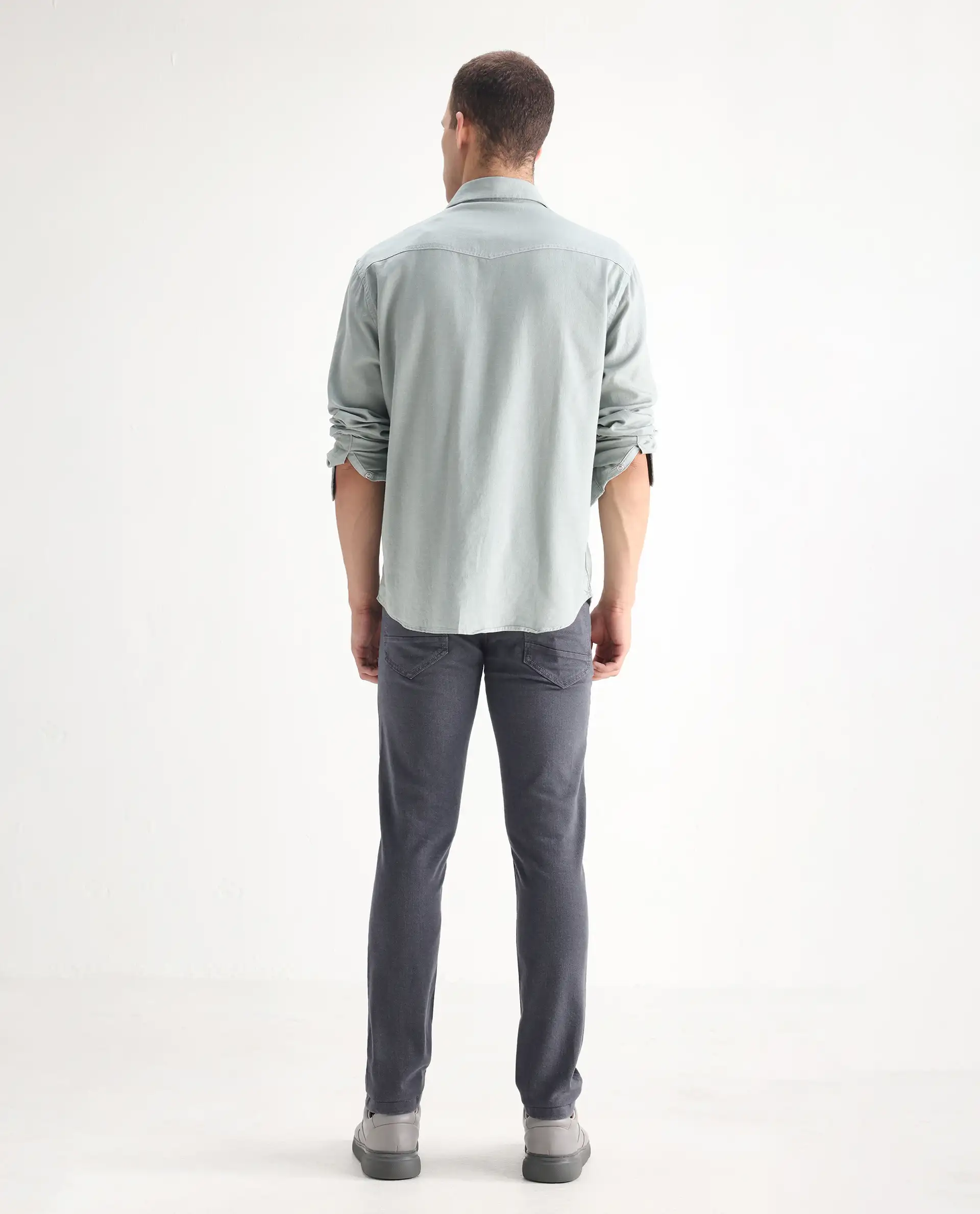 Rare Rabbit Men's Smok Grey Cotton Blend Plain Hawk Slim Fit Jeans - Image 9