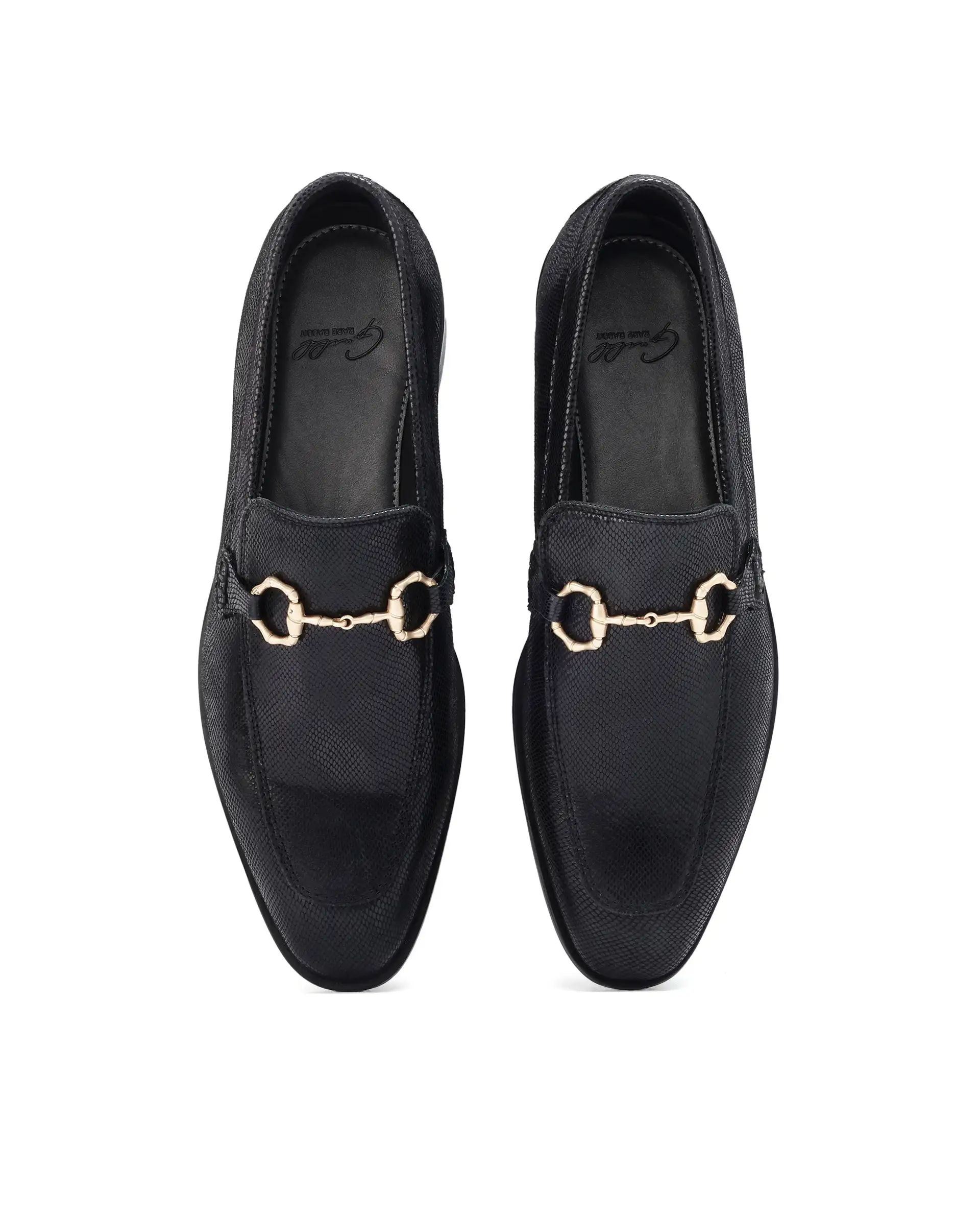 Rare Rabbit Men's Snaker Black Slip-On Genuine Textured Leather Guild Branded Loafer - Image 3