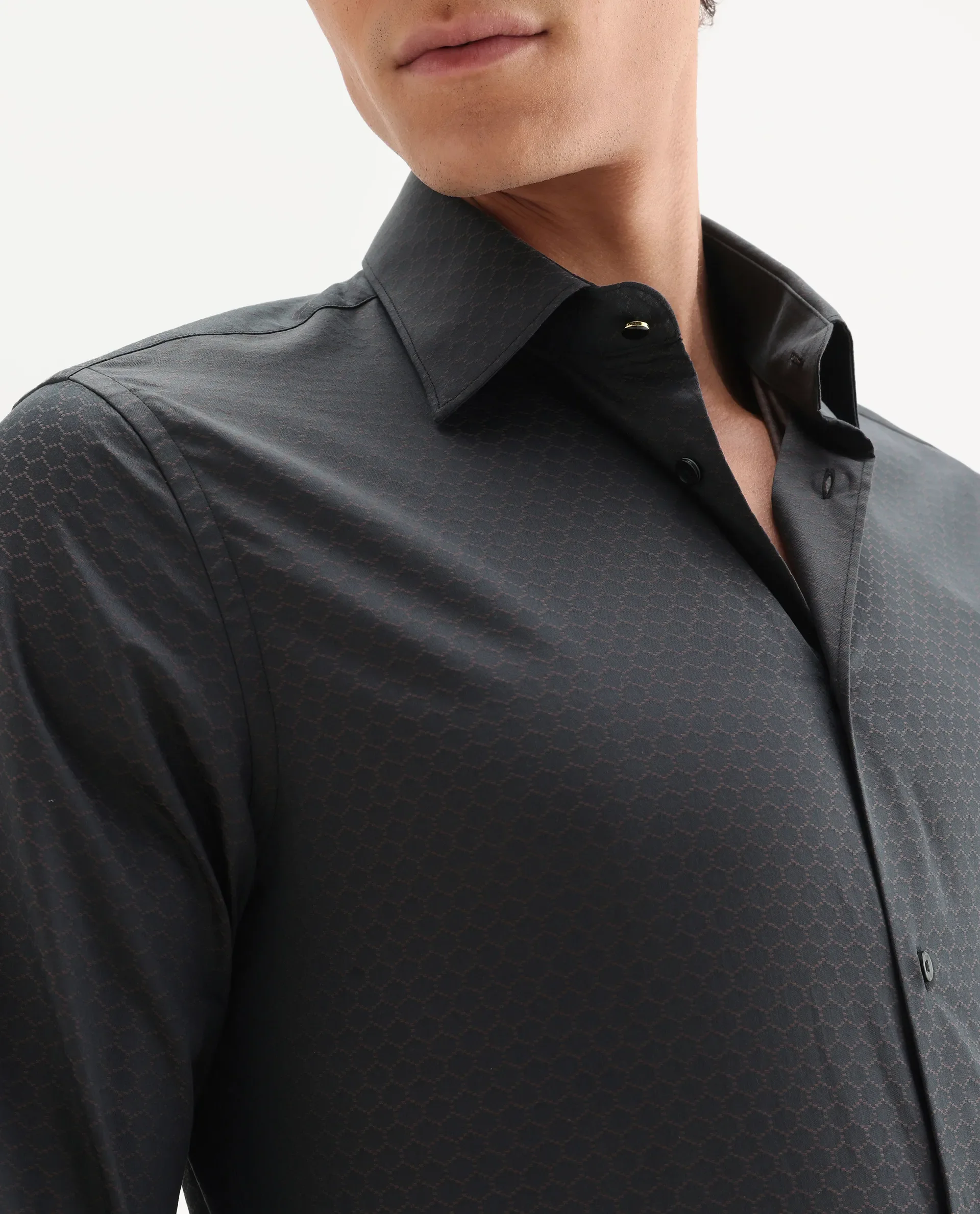 Rare Rabbit Men's Sner Dark Purple Cotton Fabric Collared Neck Regular Fit Jacquard Shirt - Image 3