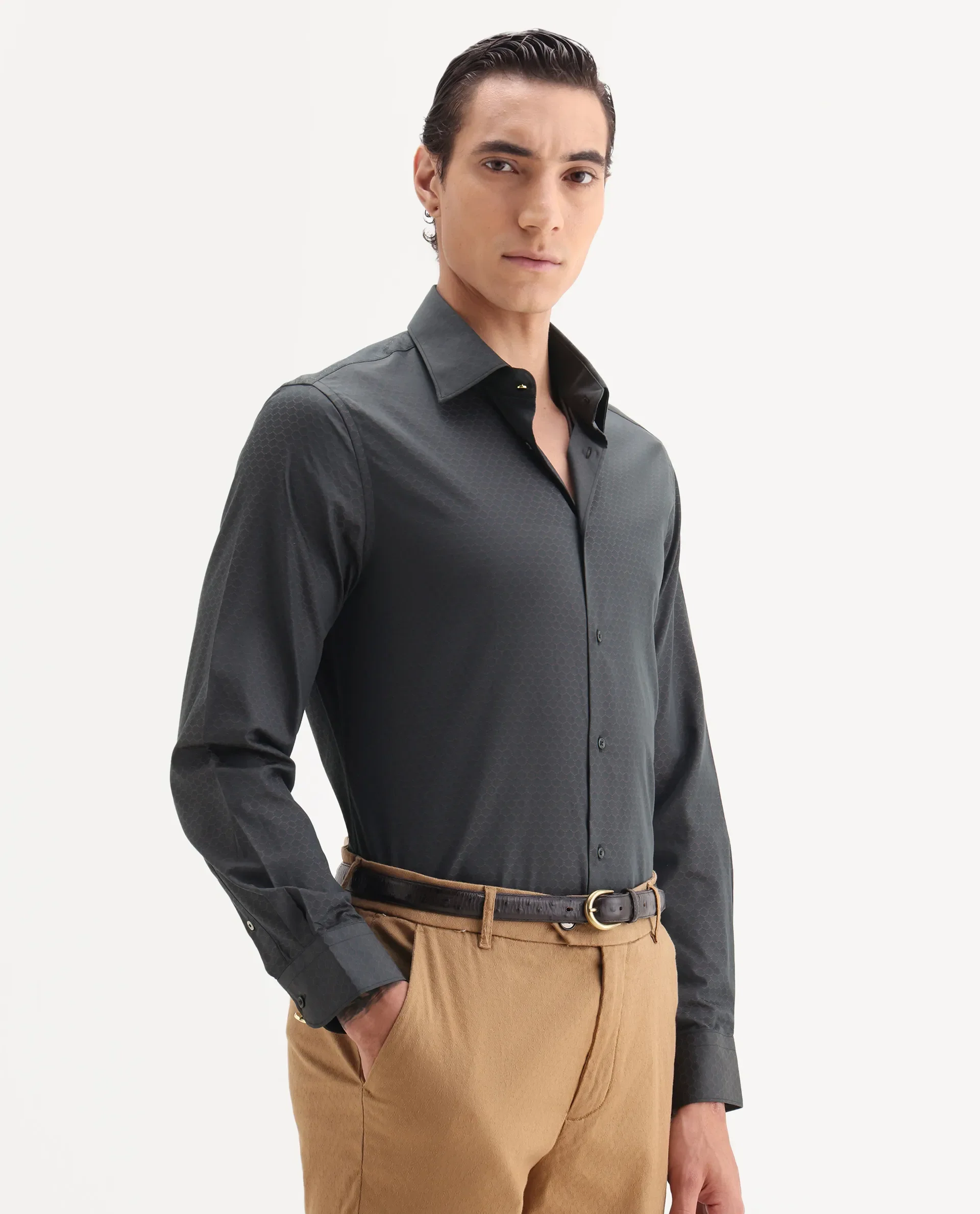 Rare Rabbit Men's Sner Dark Purple Cotton Fabric Collared Neck Regular Fit Jacquard Shirt - Image 5