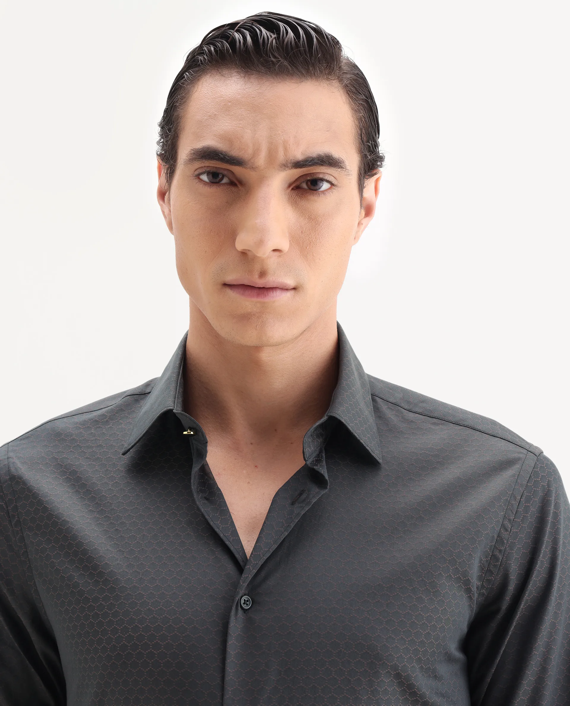 Rare Rabbit Men's Sner Dark Purple Cotton Fabric Collared Neck Regular Fit Jacquard Shirt - Image 6