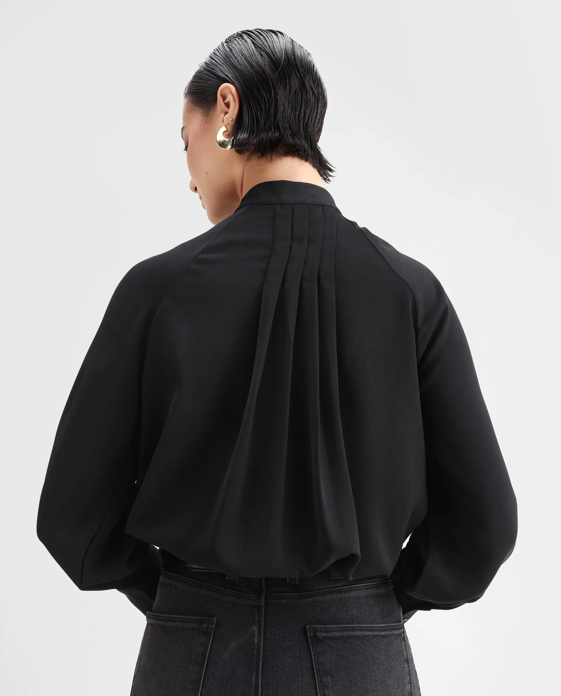 Rareism Women's Snera Black Polyester Blend Drop Collar Plain Cuffed Sleeve Regular Fit Top - Image 6
