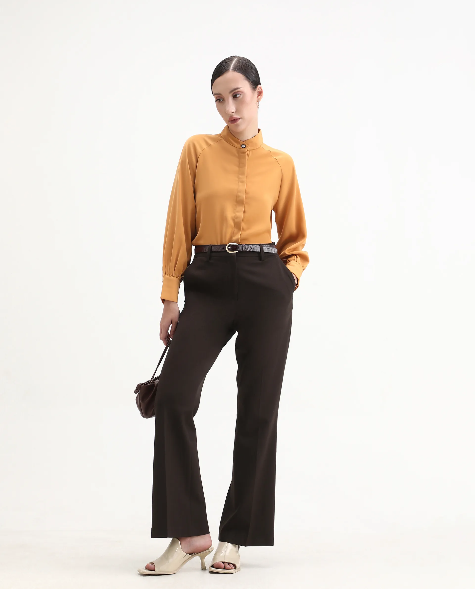 Rareism Women's Snera Yellow Polyester Blend Drop Collar Plain Cuffed Sleeve Regular Fit Top - Image 2