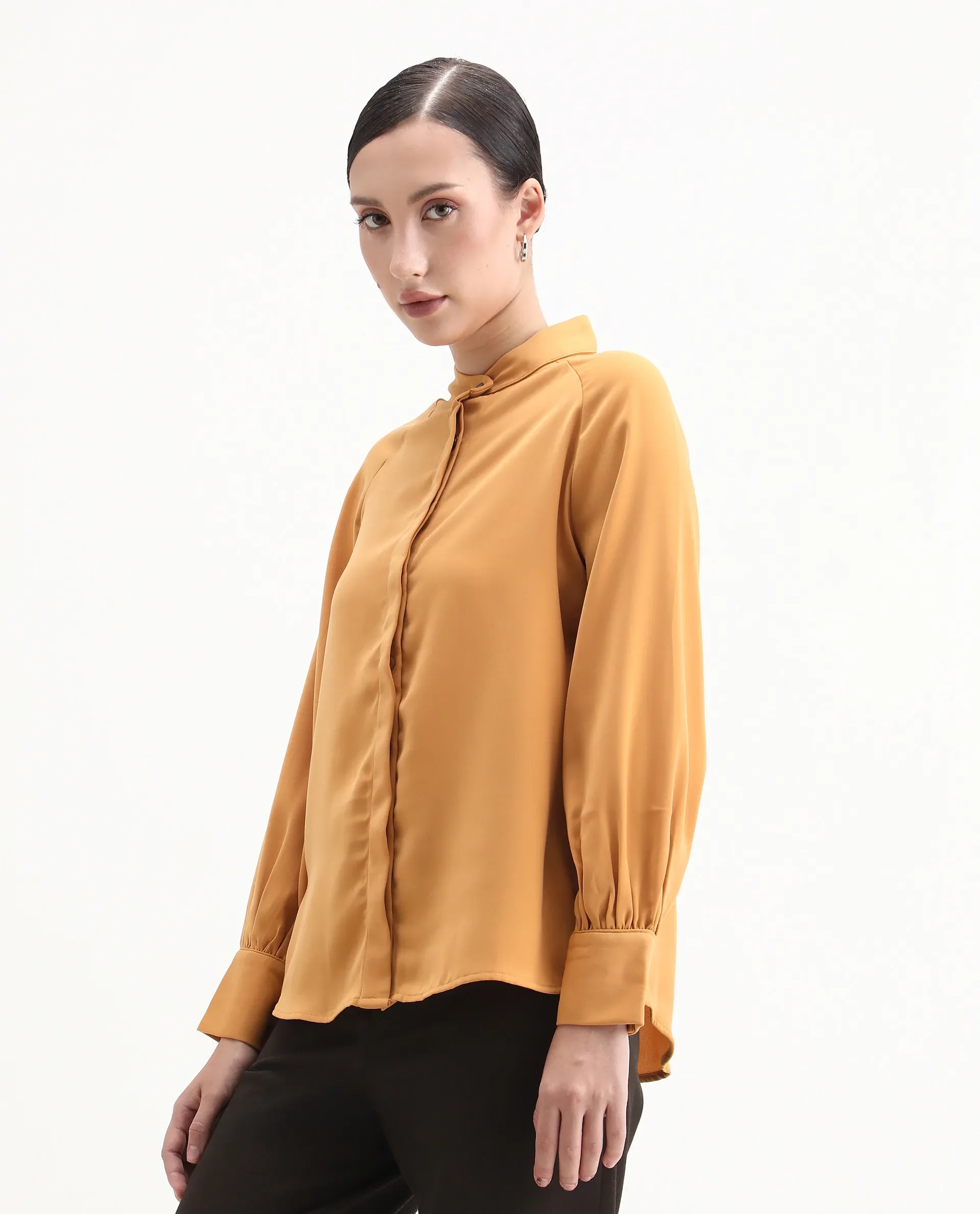 Rareism Women's Snera Yellow Polyester Blend Drop Collar Plain Cuffed Sleeve Regular Fit Top - Image 5