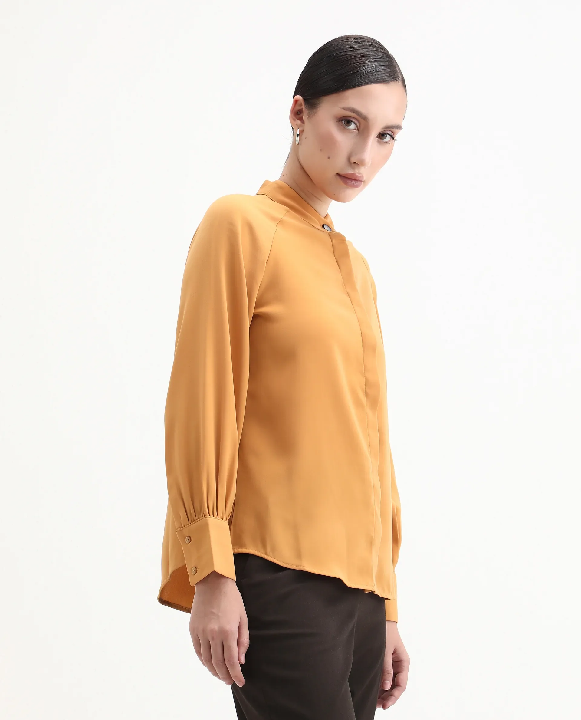 Rareism Women's Snera Yellow Polyester Blend Drop Collar Plain Cuffed Sleeve Regular Fit Top - Image 6
