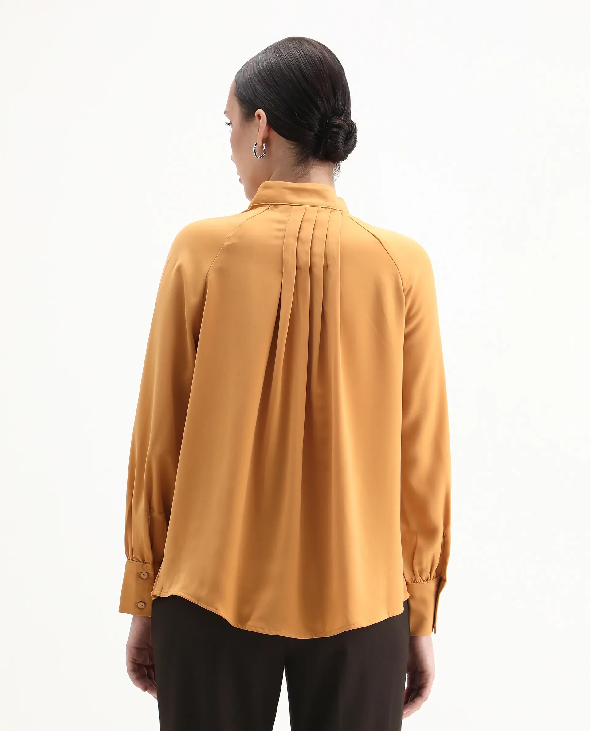 Rareism Women's Snera Yellow Polyester Blend Drop Collar Plain Cuffed Sleeve Regular Fit Top - Image 7