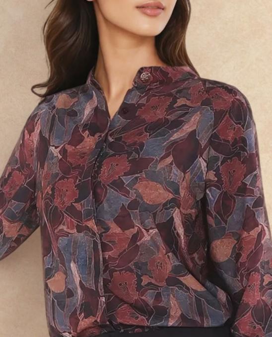 Rareism Women's Snery Dark Multi Polyester Spread Collar Floral Print Cuffed Sleeve Regular Fit Top - Image 2