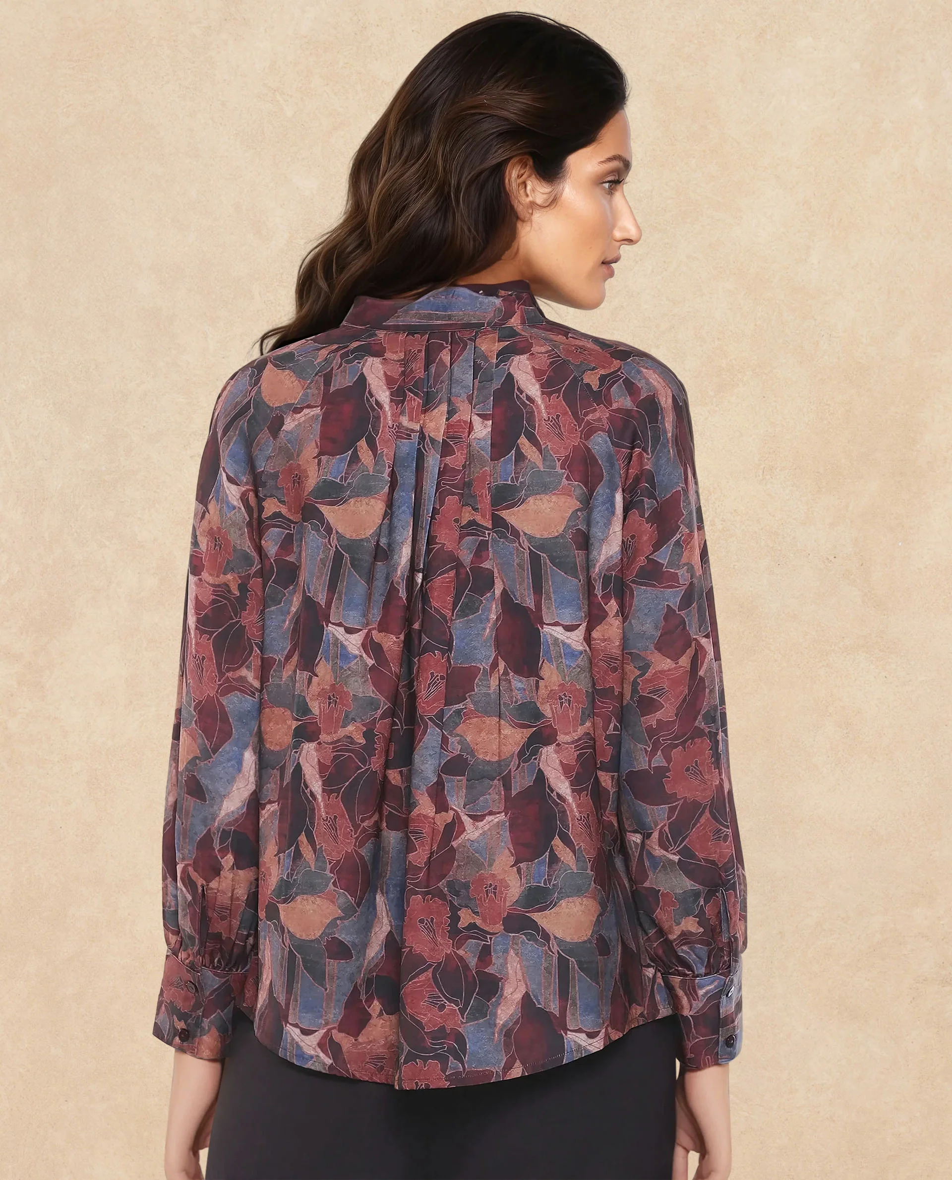 Rareism Women's Snery Dark Multi Polyester Spread Collar Floral Print Cuffed Sleeve Regular Fit Top - Image 5