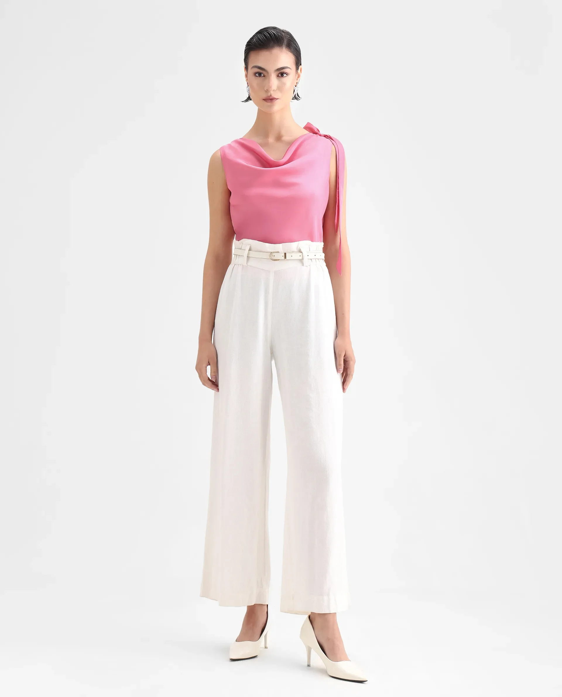 Rareism Women's Snicketti Pink Satin Cowl Neck Plain Sleeveless Regular Fit Top - Image 2