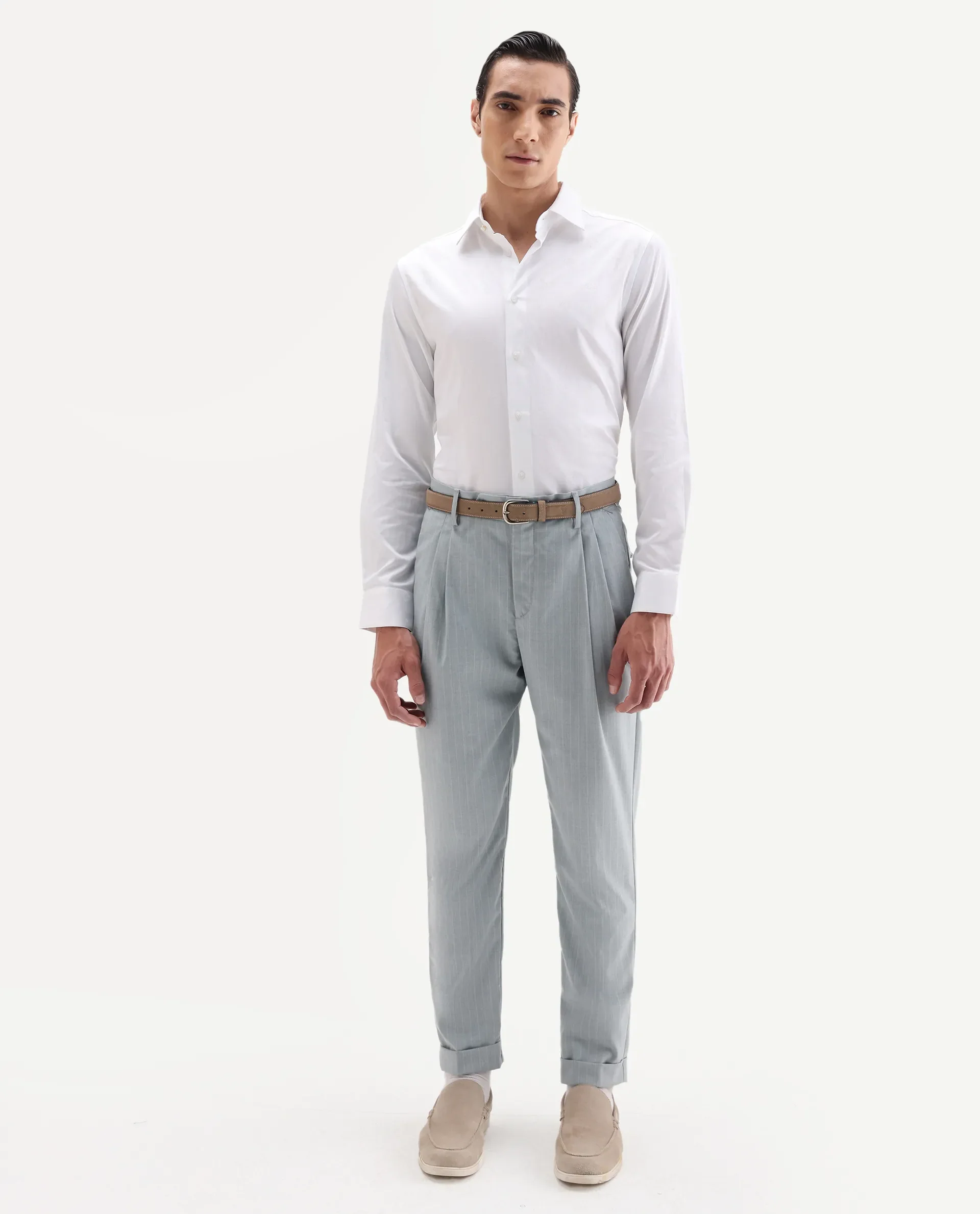 Rare Rabbit Men's Snow-25 White Cotton Fabric Spread Collar Regular Fit Jacquard Shirt - Image 2
