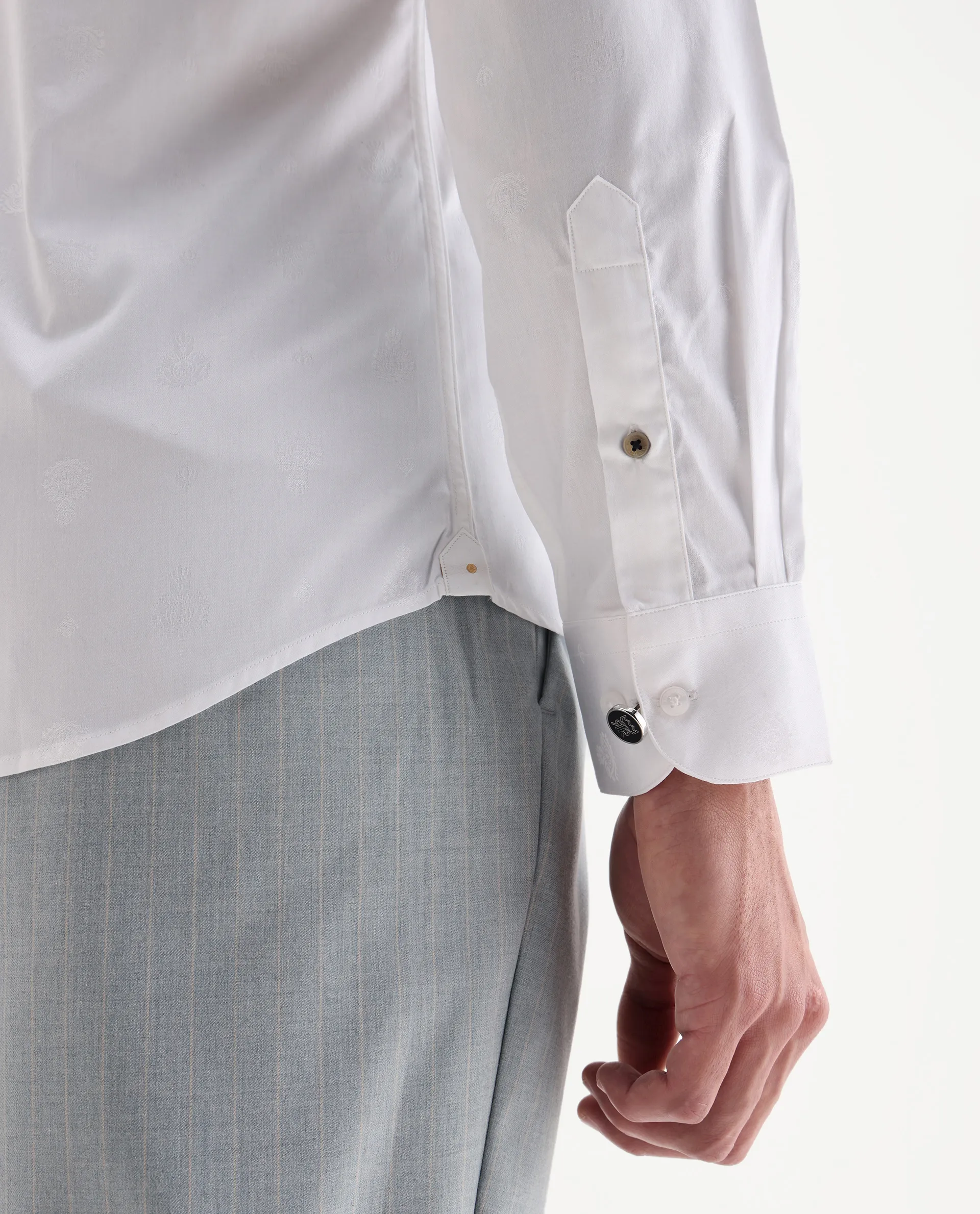 Rare Rabbit Men's Snow-25 White Cotton Fabric Spread Collar Regular Fit Jacquard Shirt - Image 3