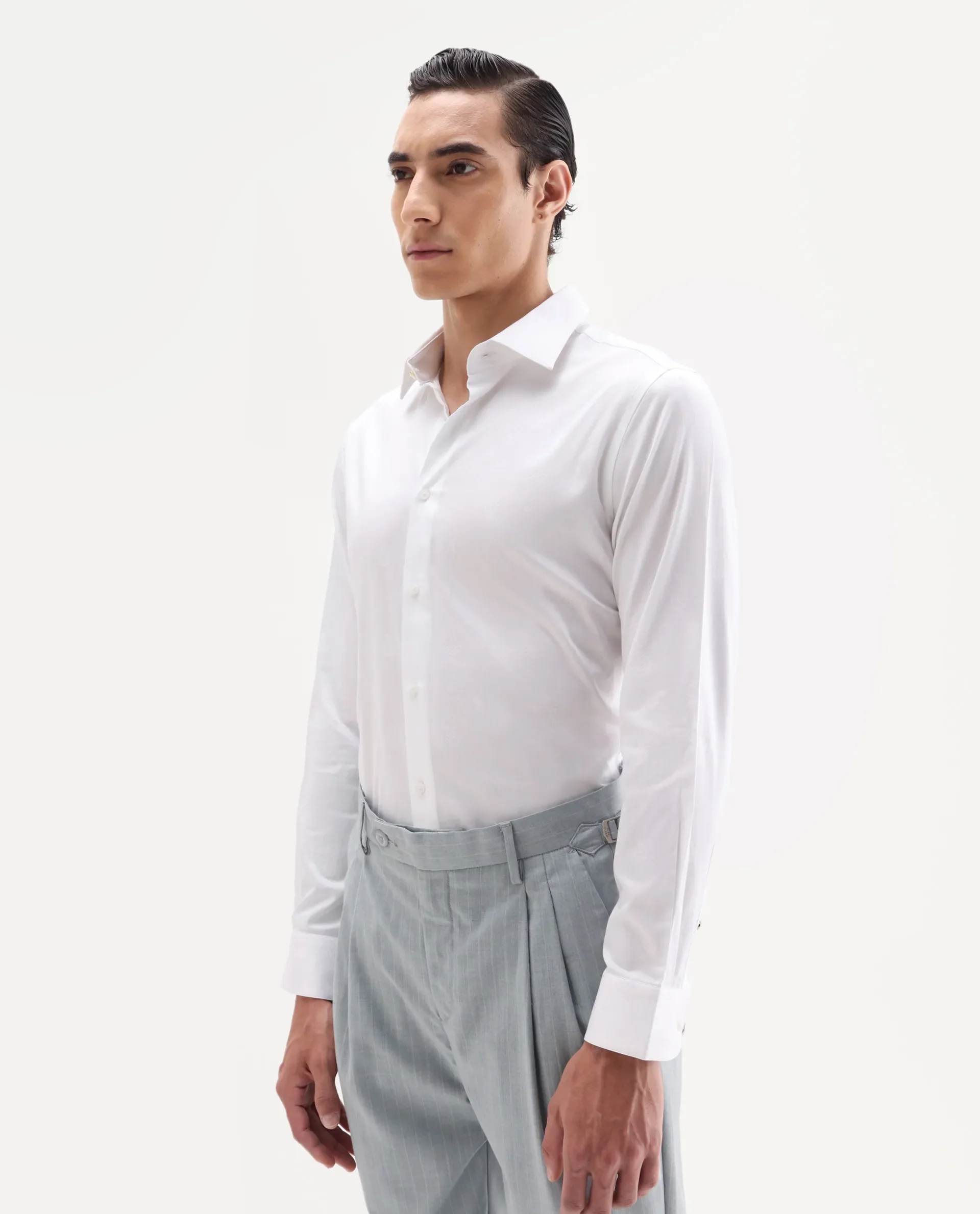 Rare Rabbit Men's Snow-25 White Cotton Fabric Spread Collar Regular Fit Jacquard Shirt - Image 4