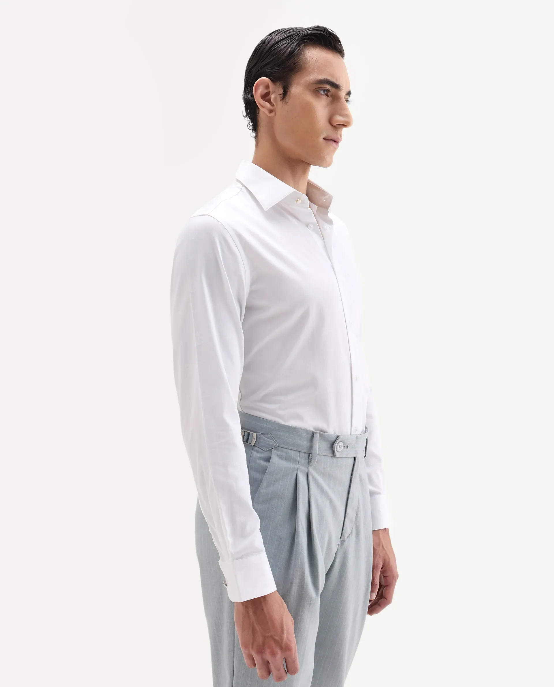 Rare Rabbit Men's Snow-25 White Cotton Fabric Spread Collar Regular Fit Jacquard Shirt - Image 5
