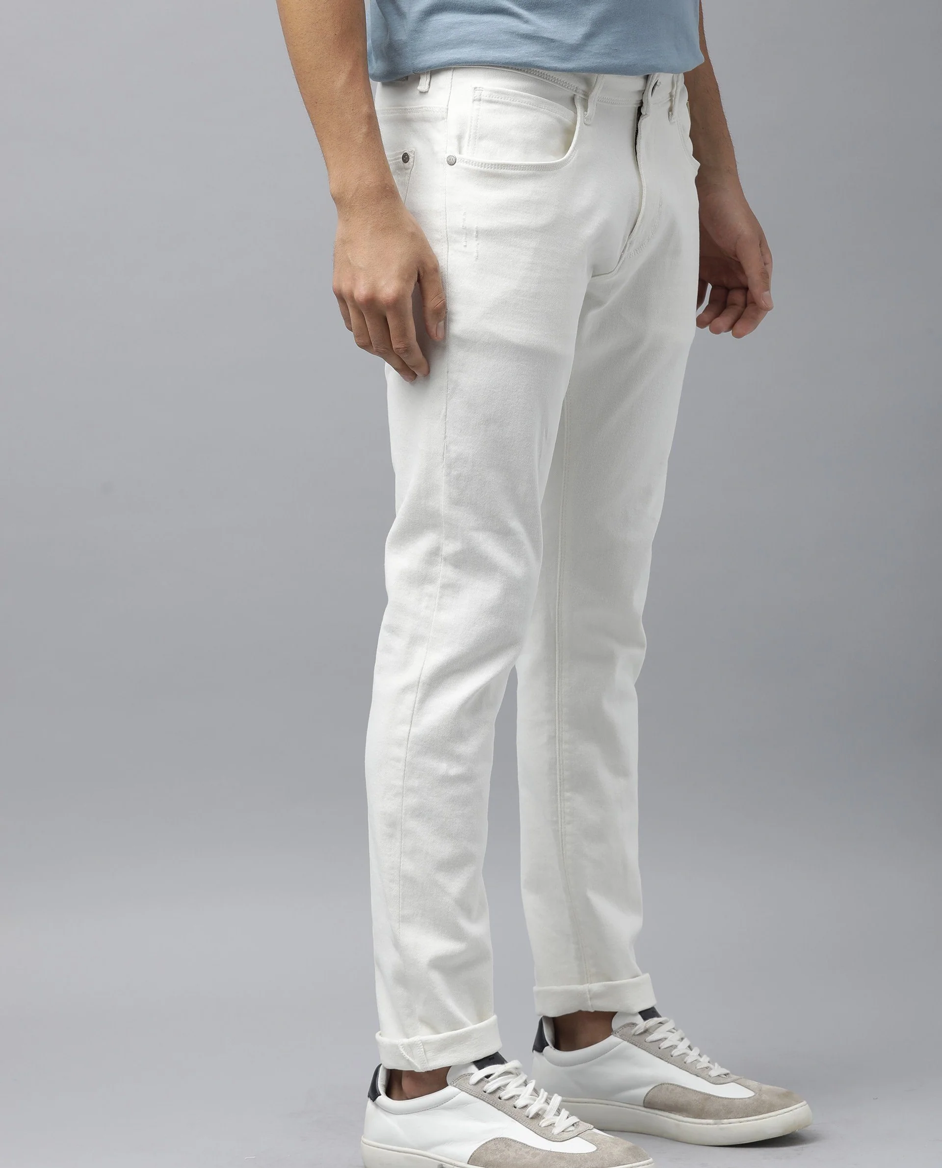 Rare Rabbit Men's Snow White Cotton Plain Morris Regular Fit Jeans - Image 2