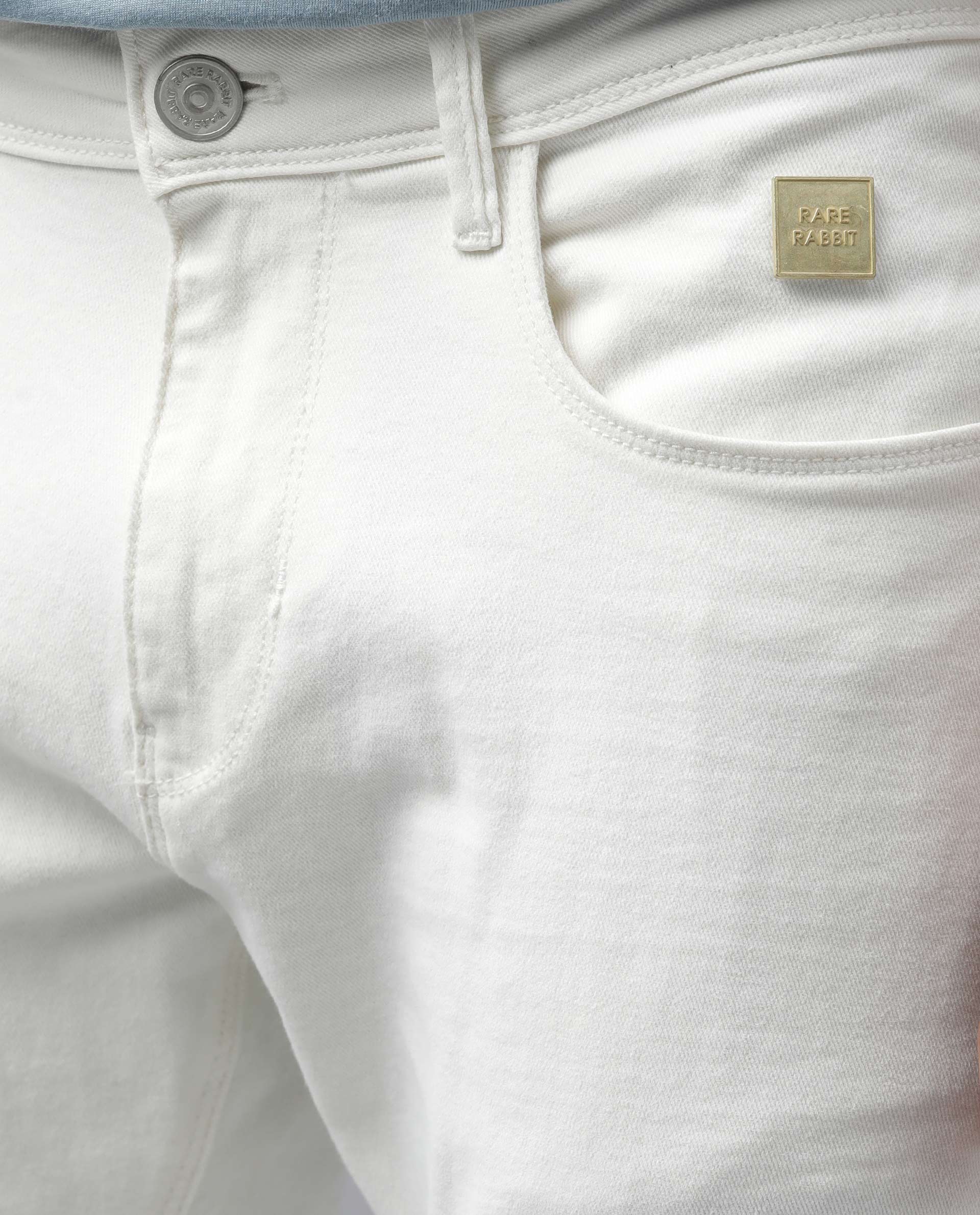 Rare Rabbit Men's Snow White Cotton Plain Morris Regular Fit Jeans - Image 5