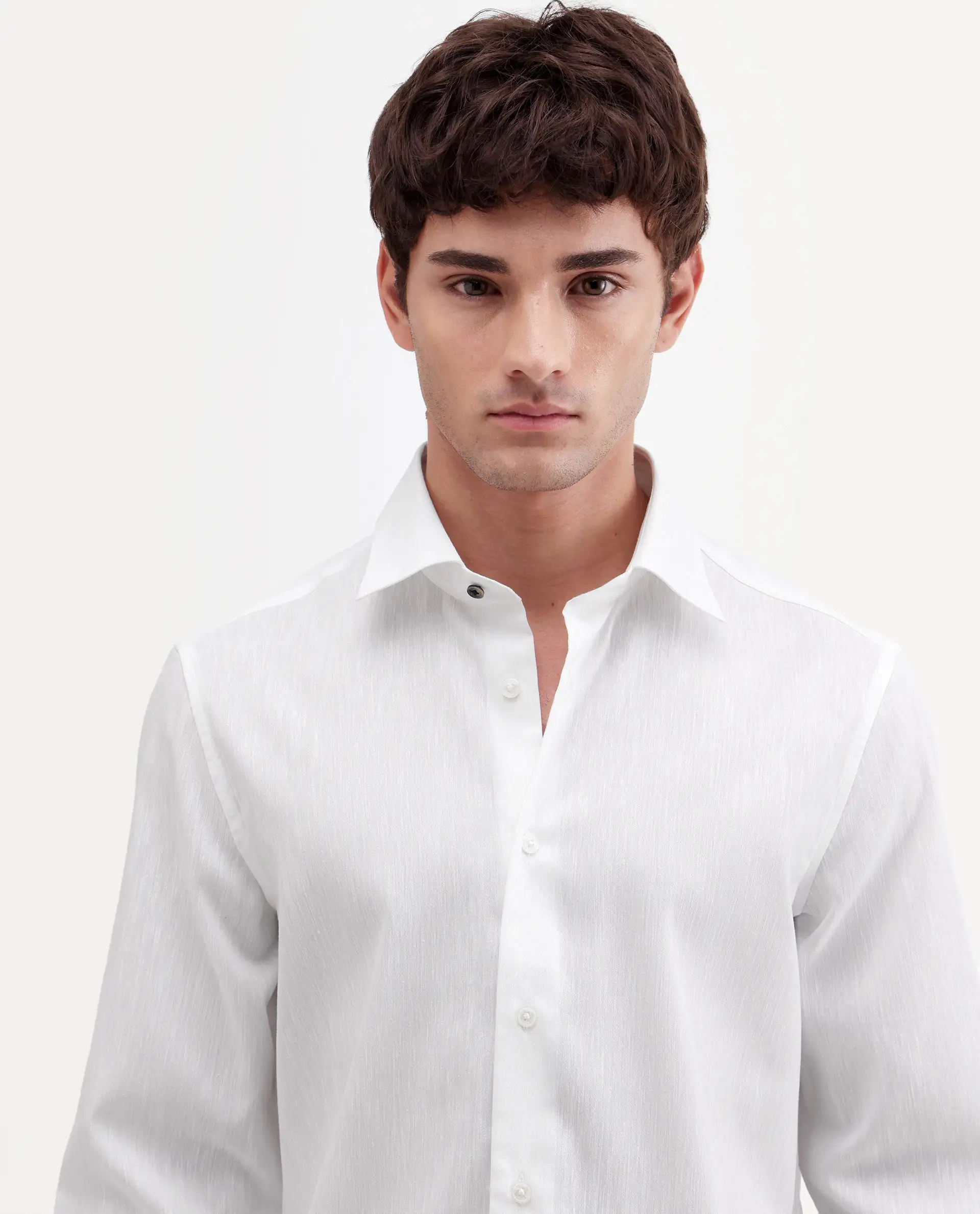 Rare Rabbit Men's Snow White Cotton Blend Fabric Full Sleeve Spread Collar Regular Fit Plain Shirt - Image 3