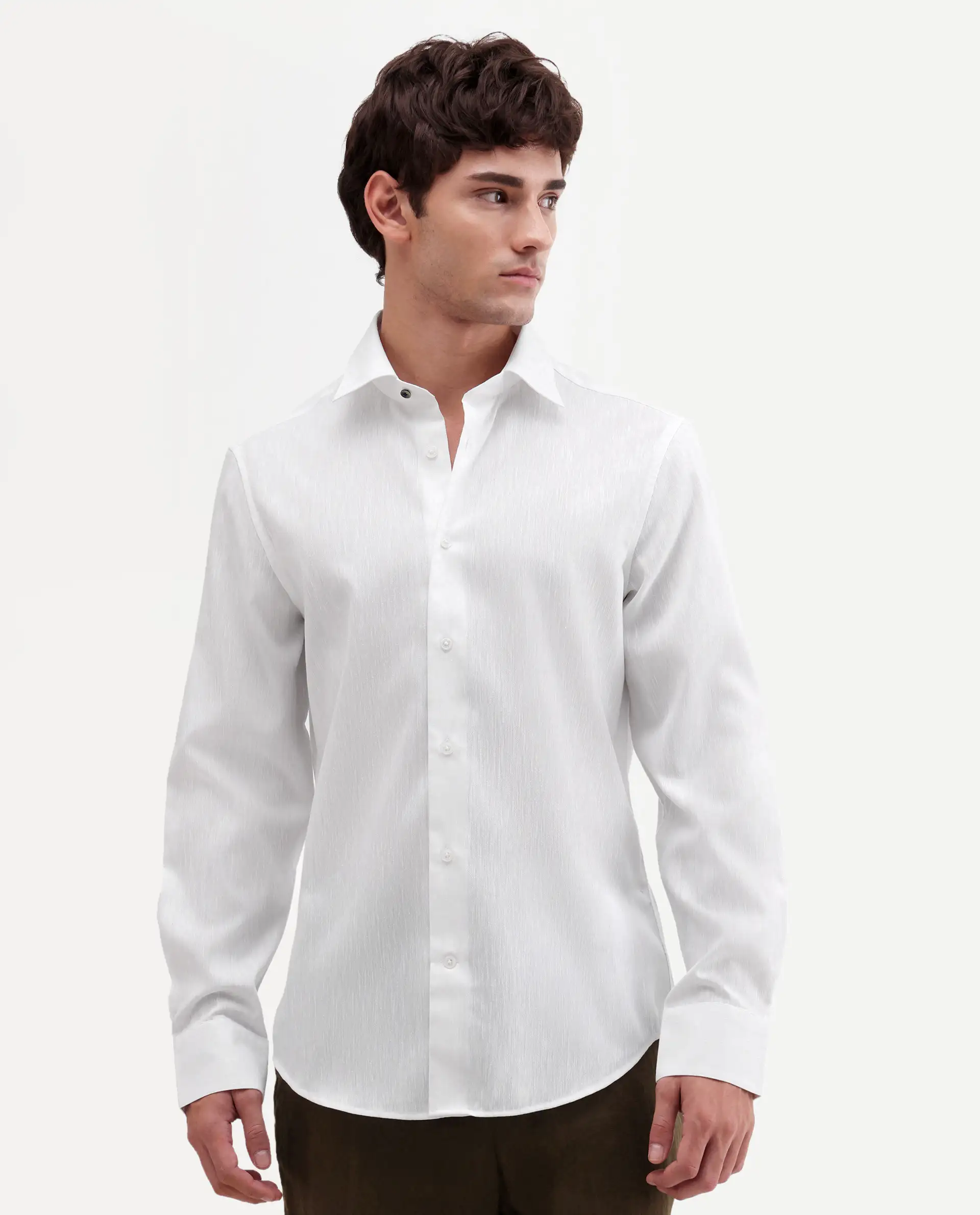Rare Rabbit Men's Snow White Cotton Blend Fabric Full Sleeve Spread Collar Regular Fit Plain Shirt - Image 4