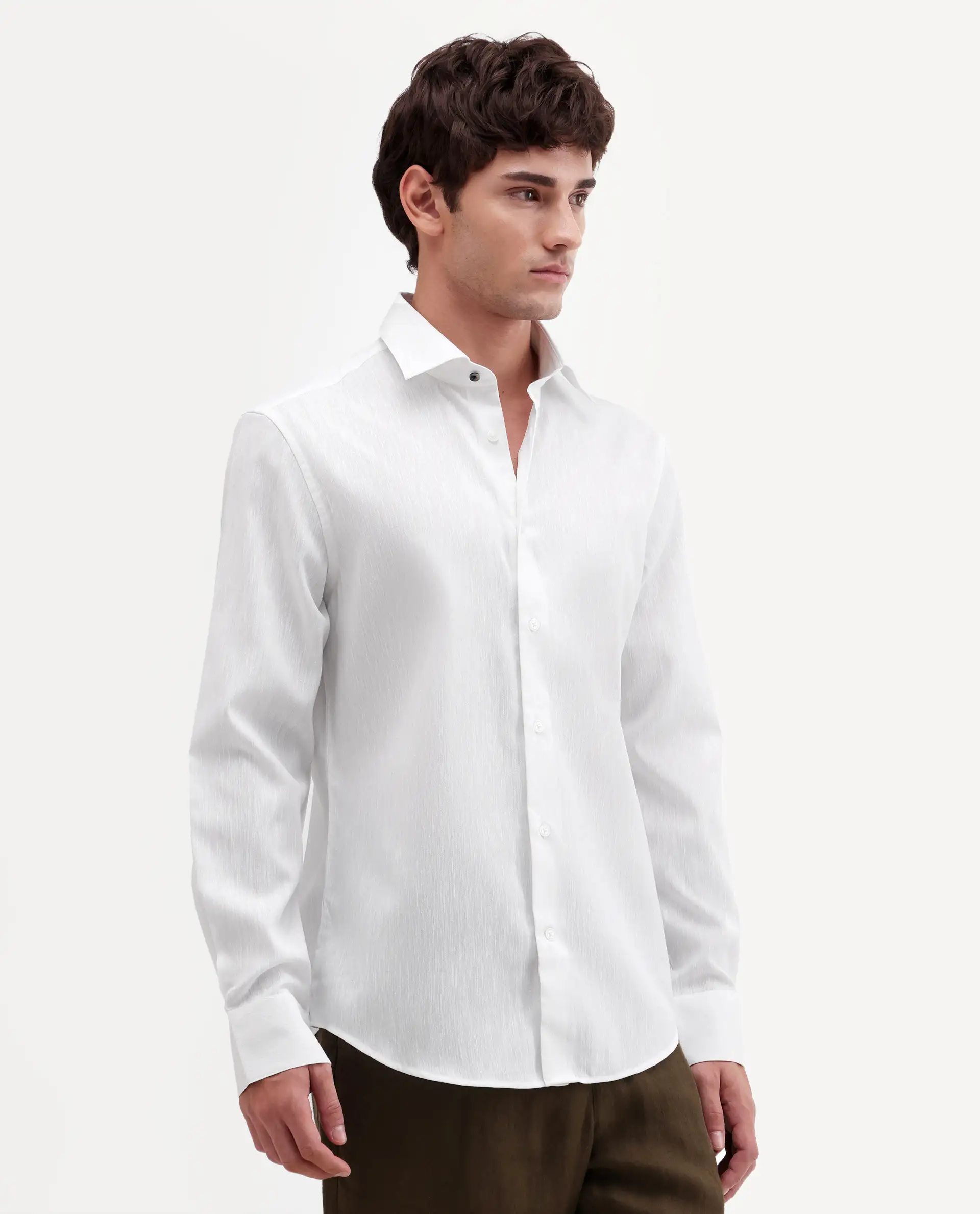 Rare Rabbit Men's Snow White Cotton Blend Fabric Full Sleeve Spread Collar Regular Fit Plain Shirt - Image 5