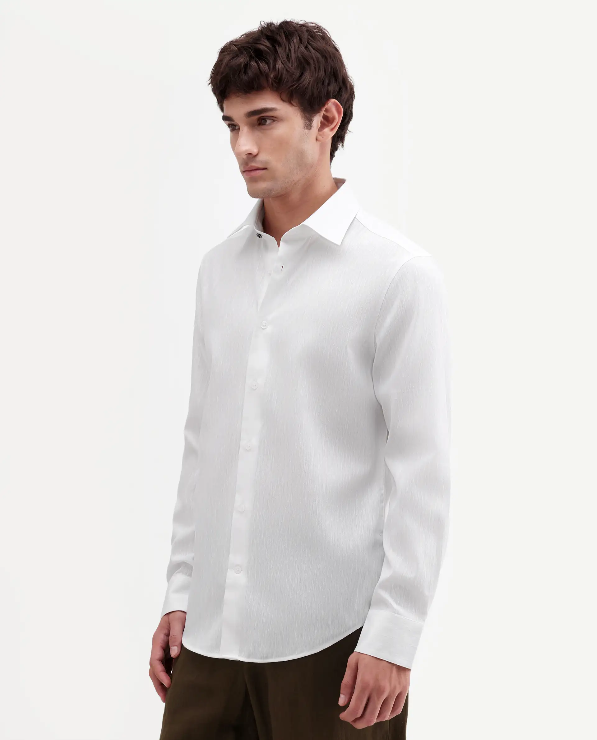 Rare Rabbit Men's Snow White Cotton Blend Fabric Full Sleeve Spread Collar Regular Fit Plain Shirt - Image 6